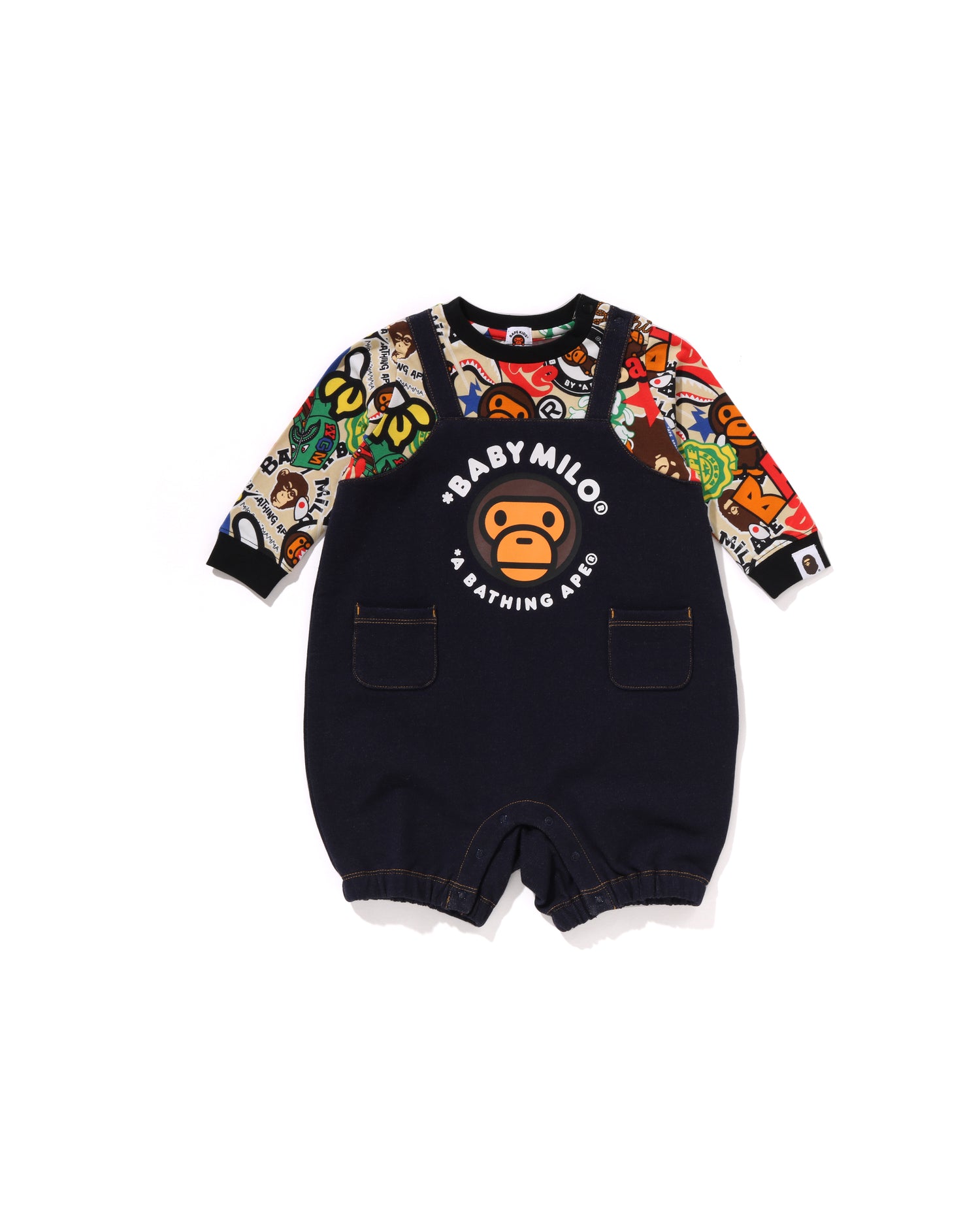 A BATHING APE® Babies BAPE Milo Assorted Salopette Layered Rompers
