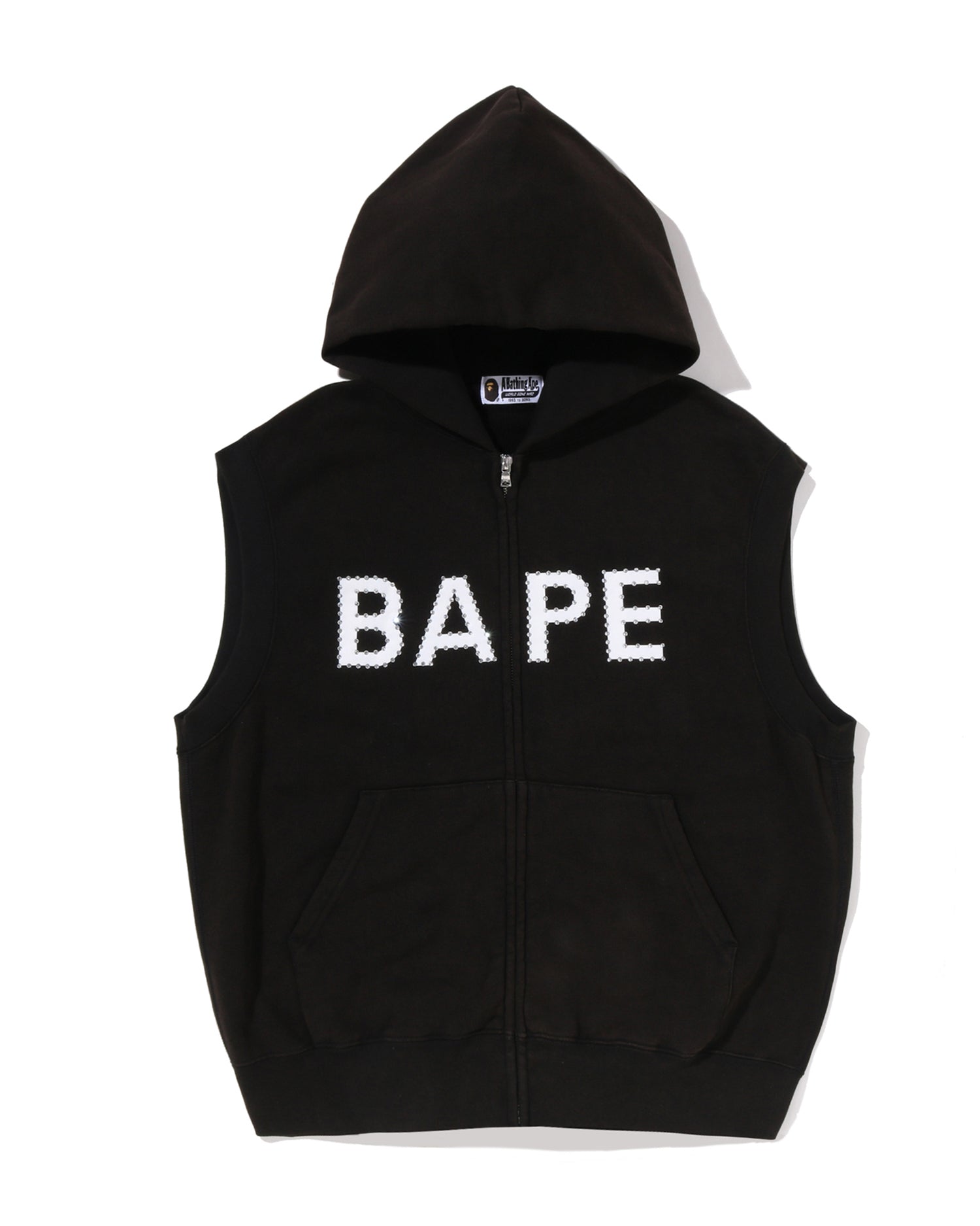 A BATHING APE® Heavy Washed Rhinestone Sleeveless Relaxed Fit Zip