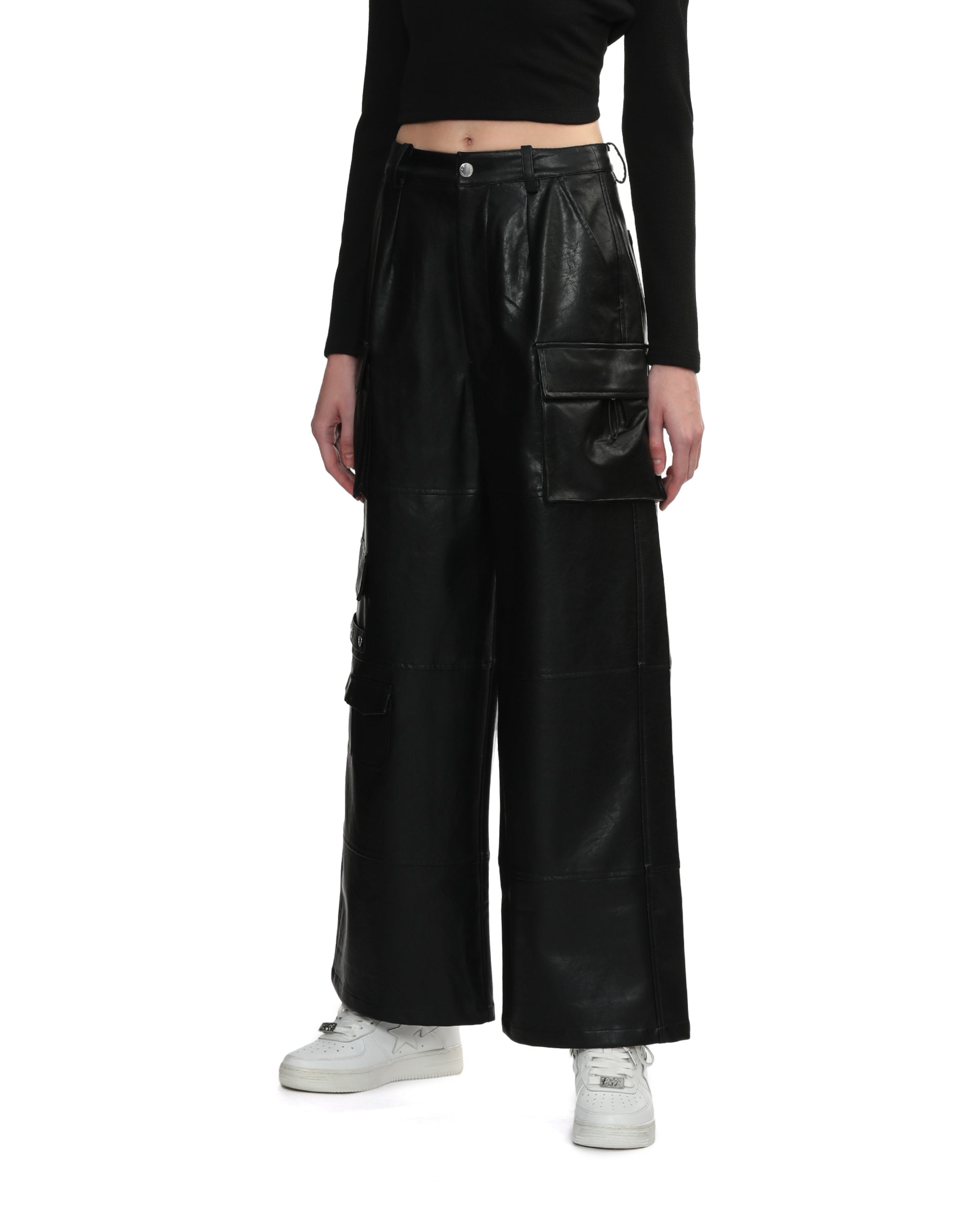 APEE Moonface logo faux leather cargo pants | Bape official APEE Moonface logo faux leather cargo pants | Bape official