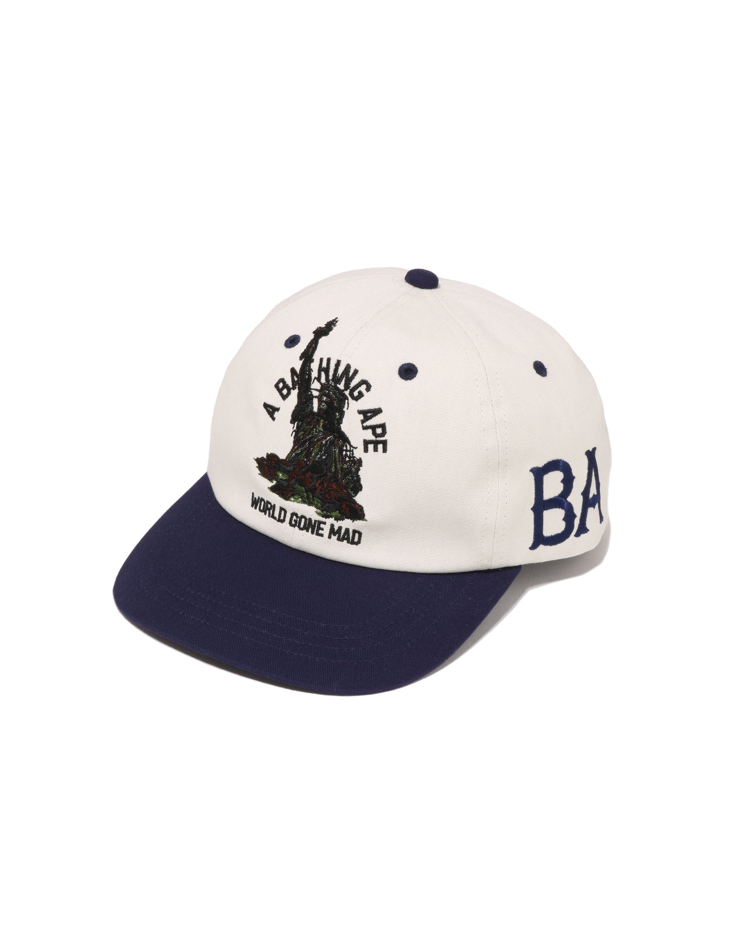 A BATHING APE ロゴキャップ ホワイト/ネイビー A BATHING APE® A Bathing Ape Cap | Bape official website – INT