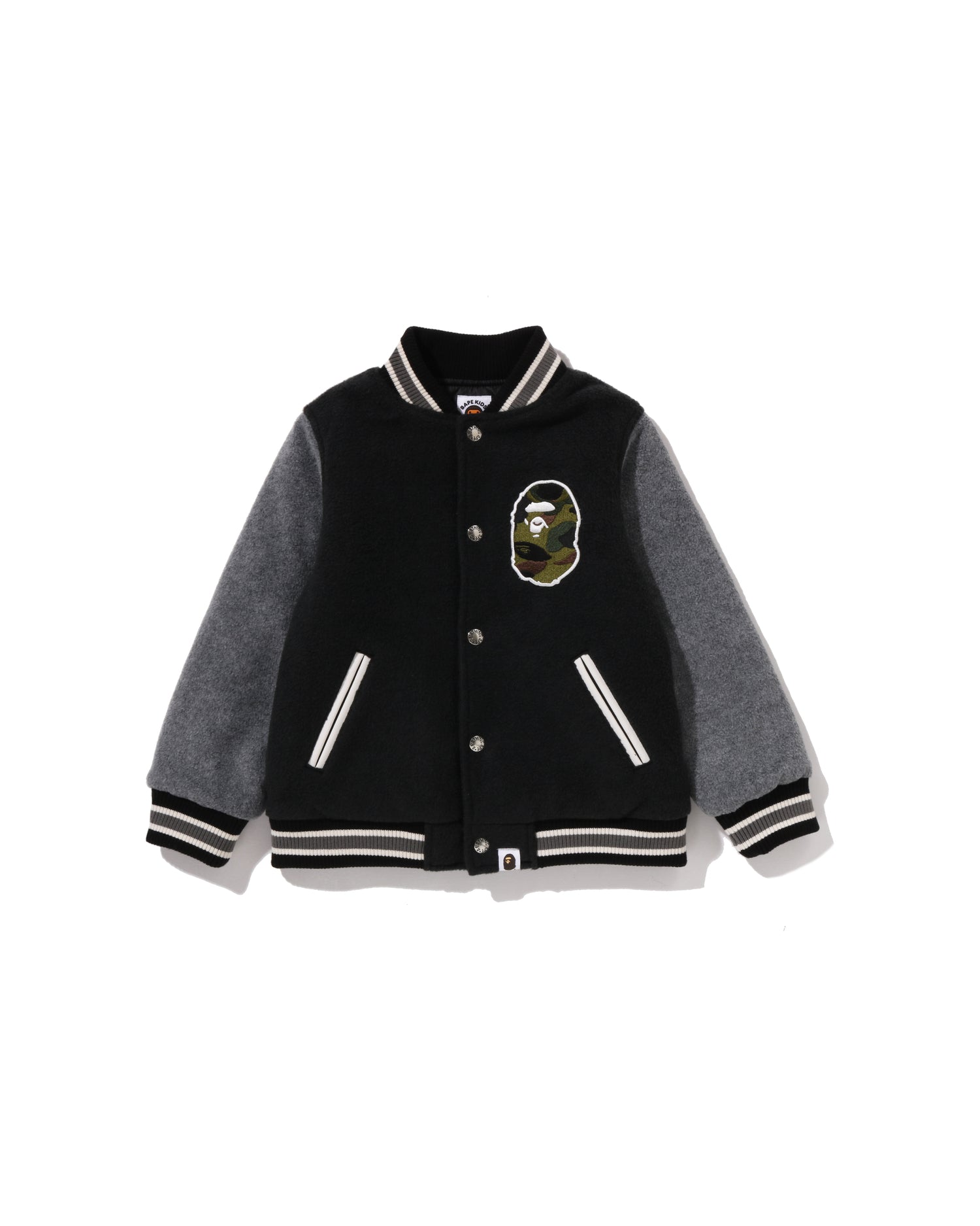 A BATHING APE® Kids 1st Camo Ape Head Varsity Jacket | Bape