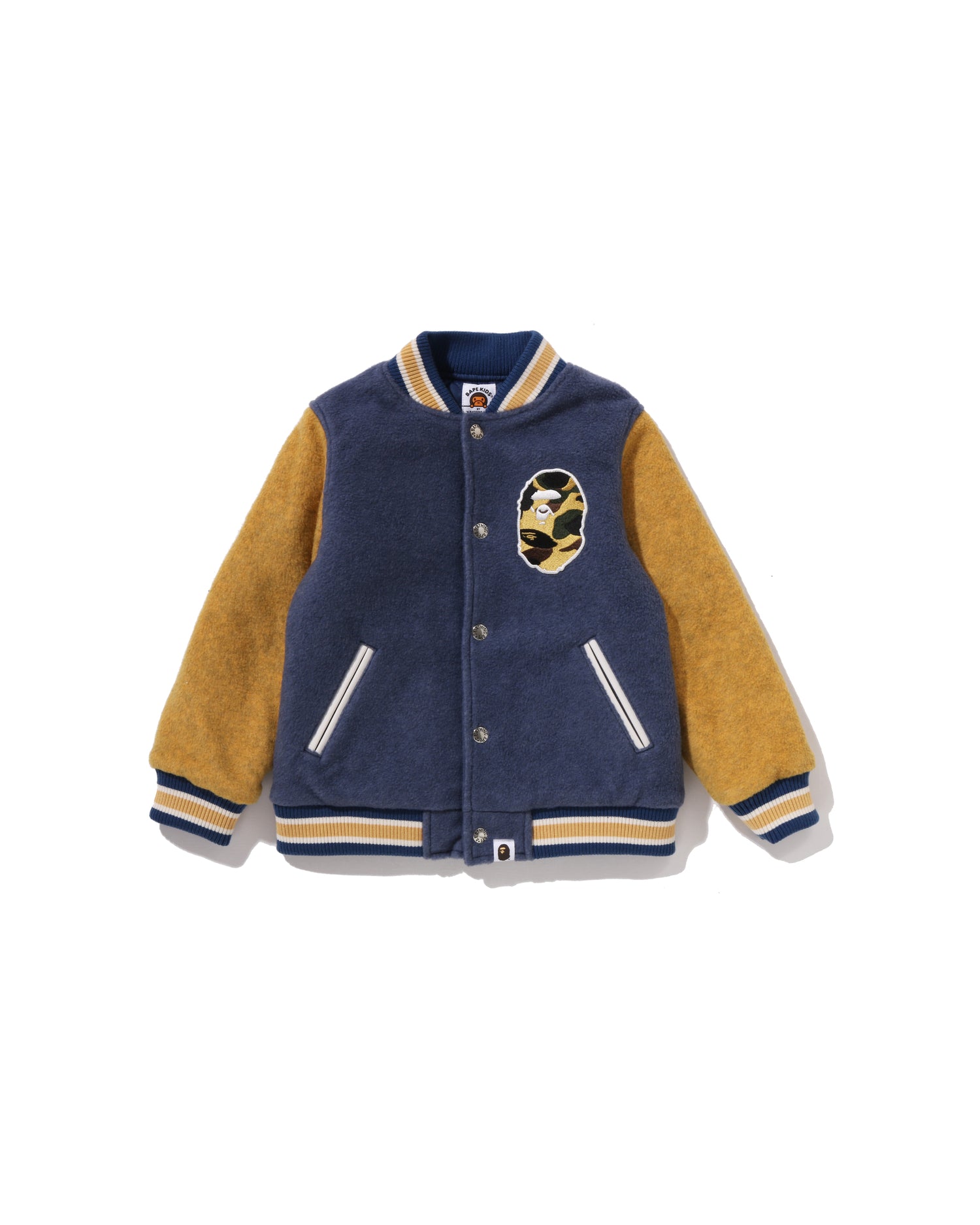 A BATHING APE® Kids 1st Camo Ape Head Varsity Jacket | Bape