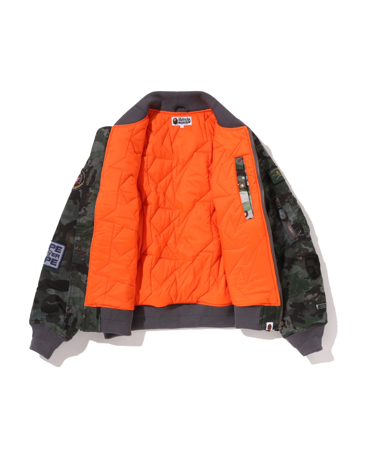 A BATHING APE® Hybrid Camo Multi Badge Padded Ma-1 | Bape official