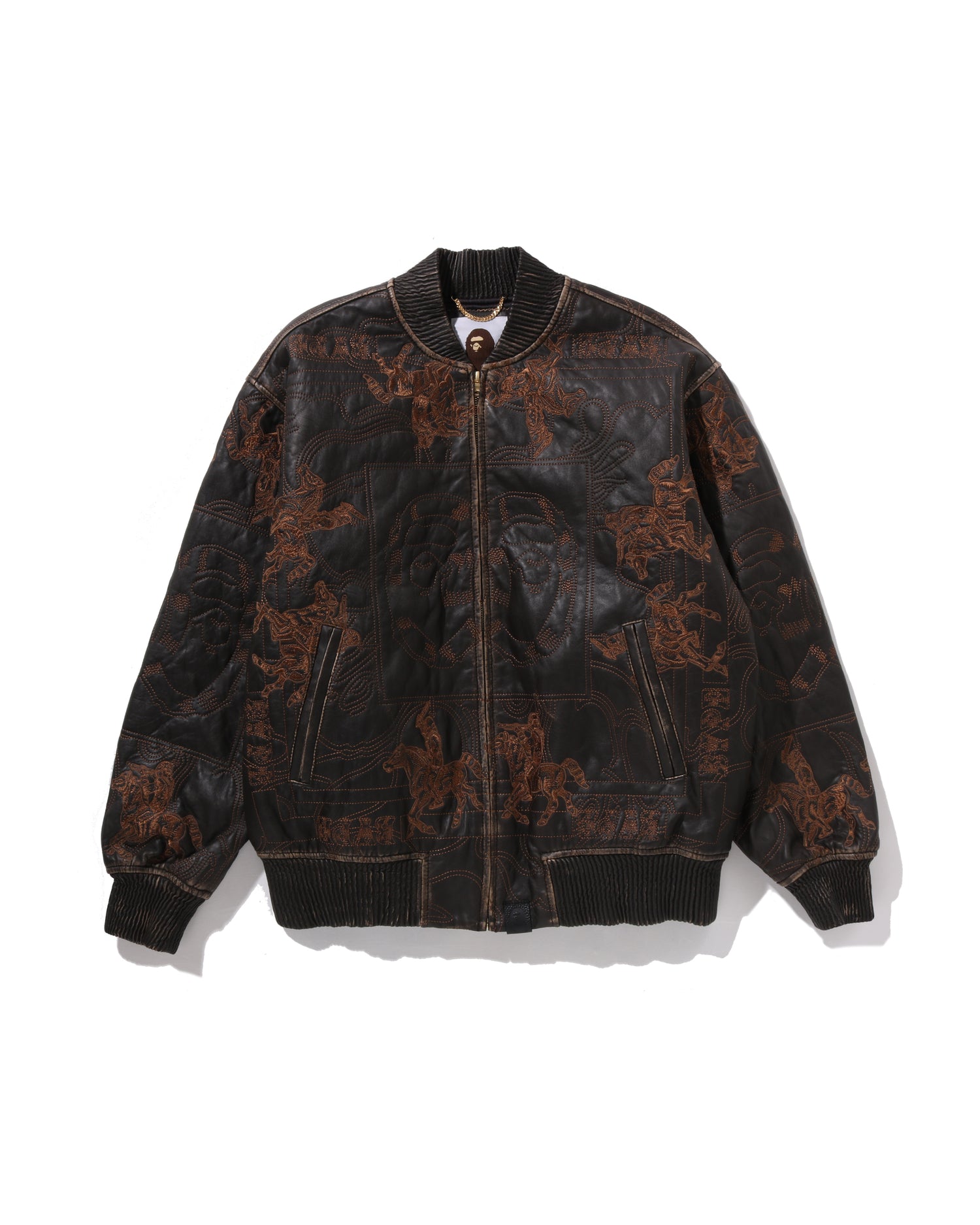 A BATHING APE® Multi Logo Quilted Leather Bomber Jacket | Bape