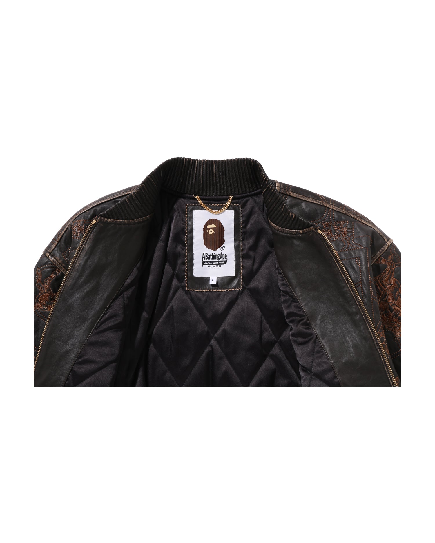 A BATHING APE® Multi Logo Quilted Leather Bomber Jacket | Bape