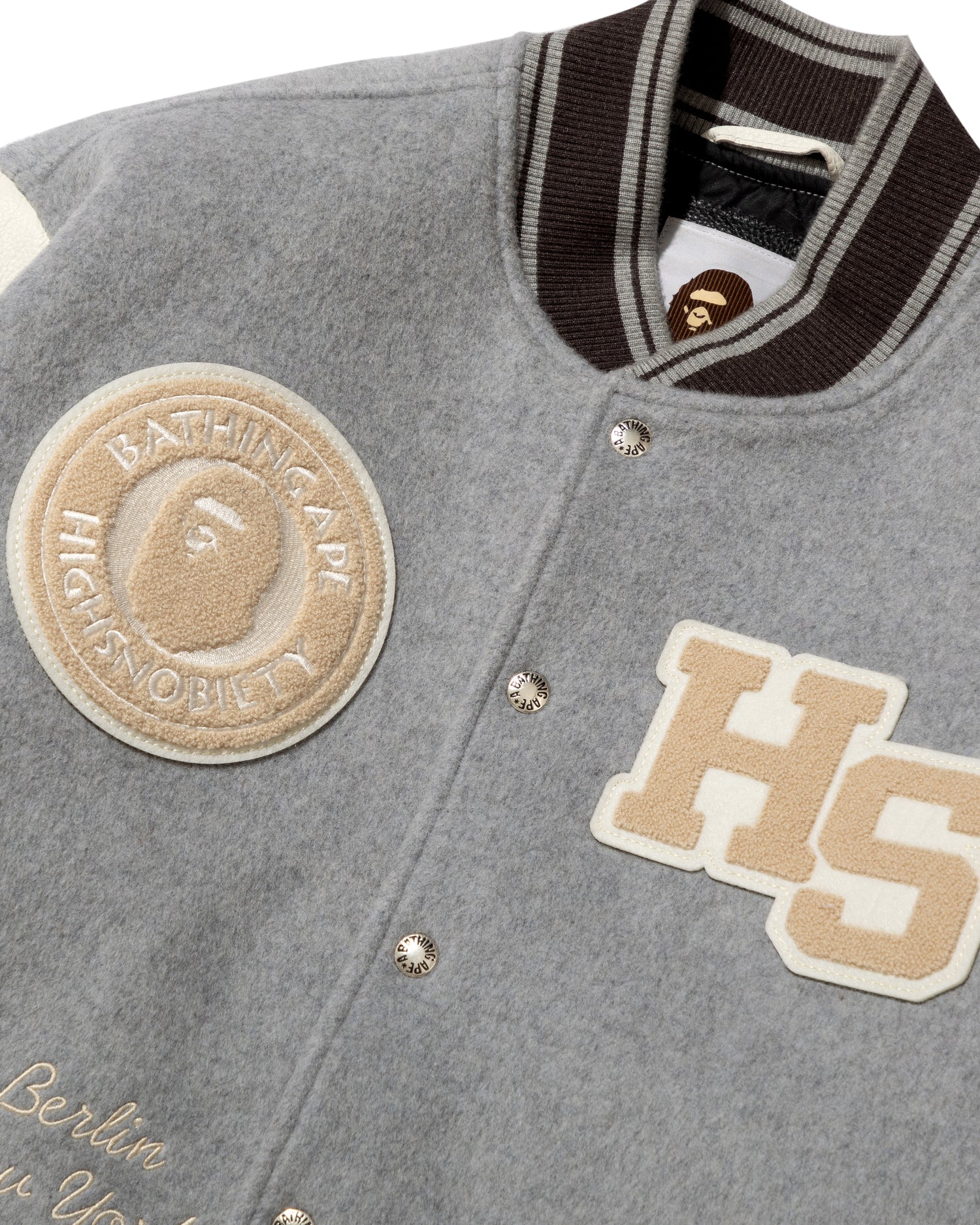 A BATHING APE® BAPE X Highsnobiety Multi Logo Varsity Jacket