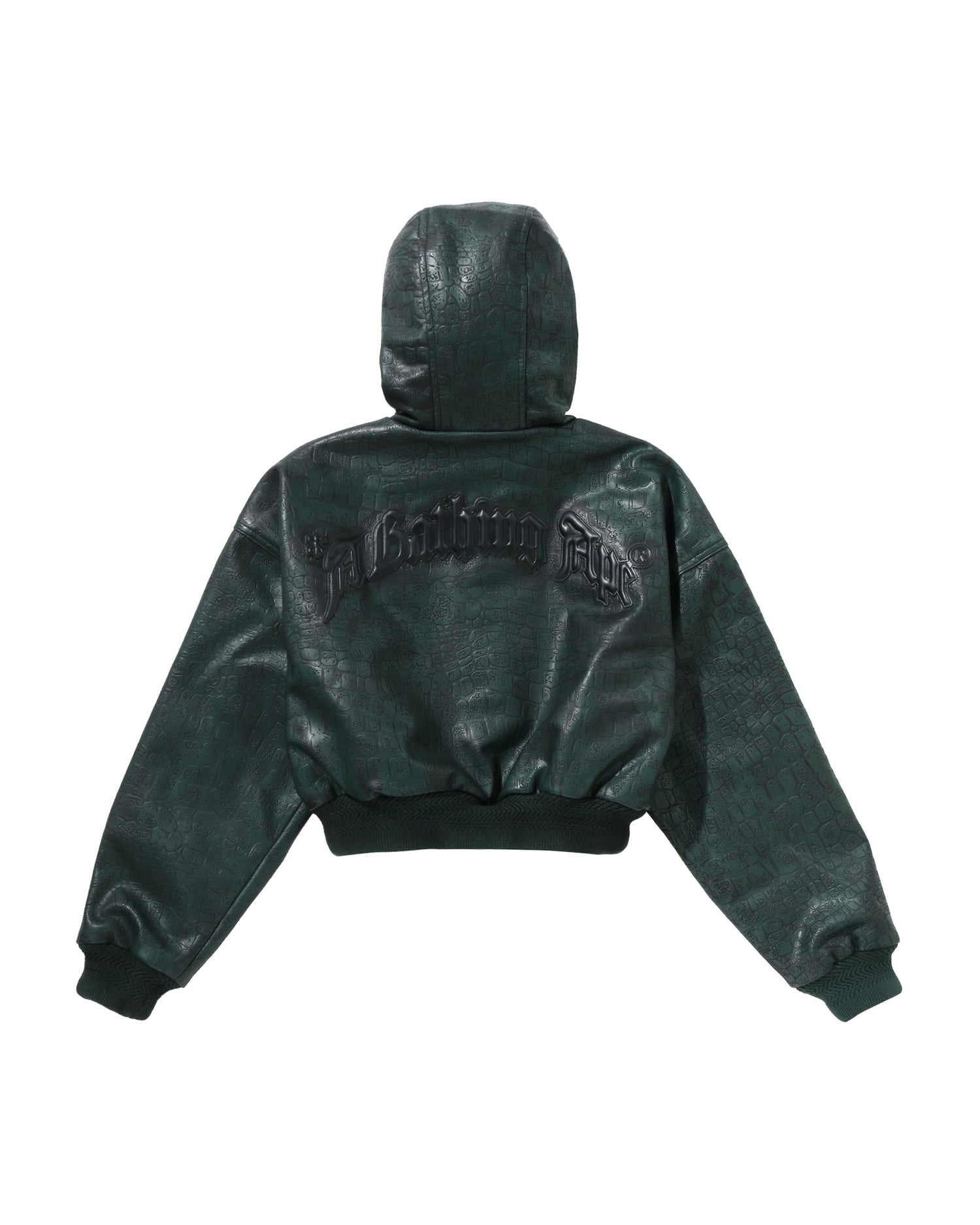 A BATHING APE® Croc Pattern Ape Face Cropped Leather Jacket | Bape