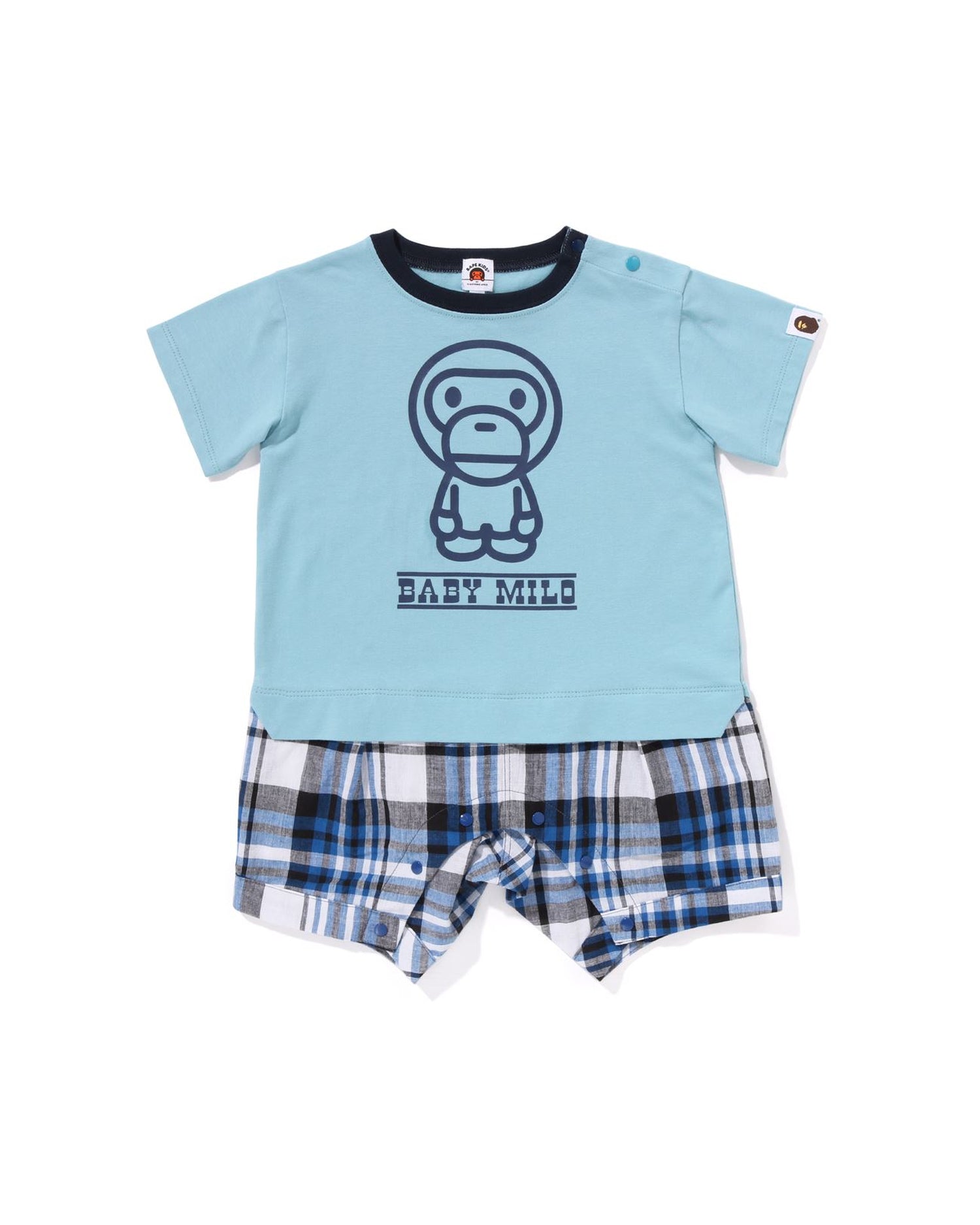 A BATHING APE® Babies Baby Milo Check Shorts Layered Rompers