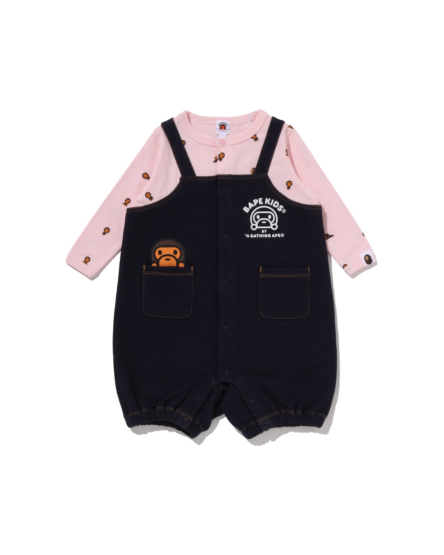 A BATHING APE® Babies Baby Milo Monogram Salopette Layered Rompers