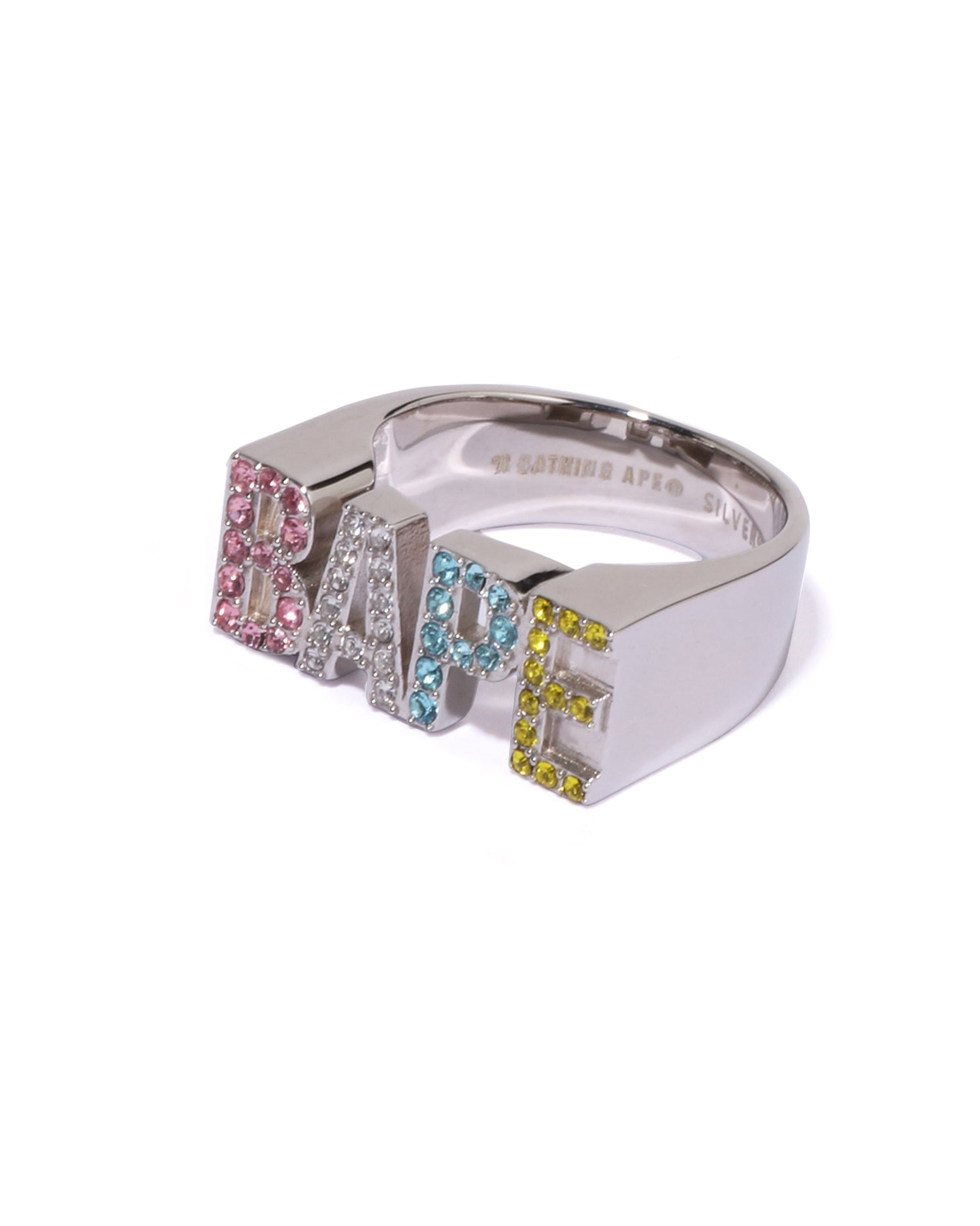 A BATHING APE® BAPE Logo Ring W/ Multi Color Rhinestone | Bape