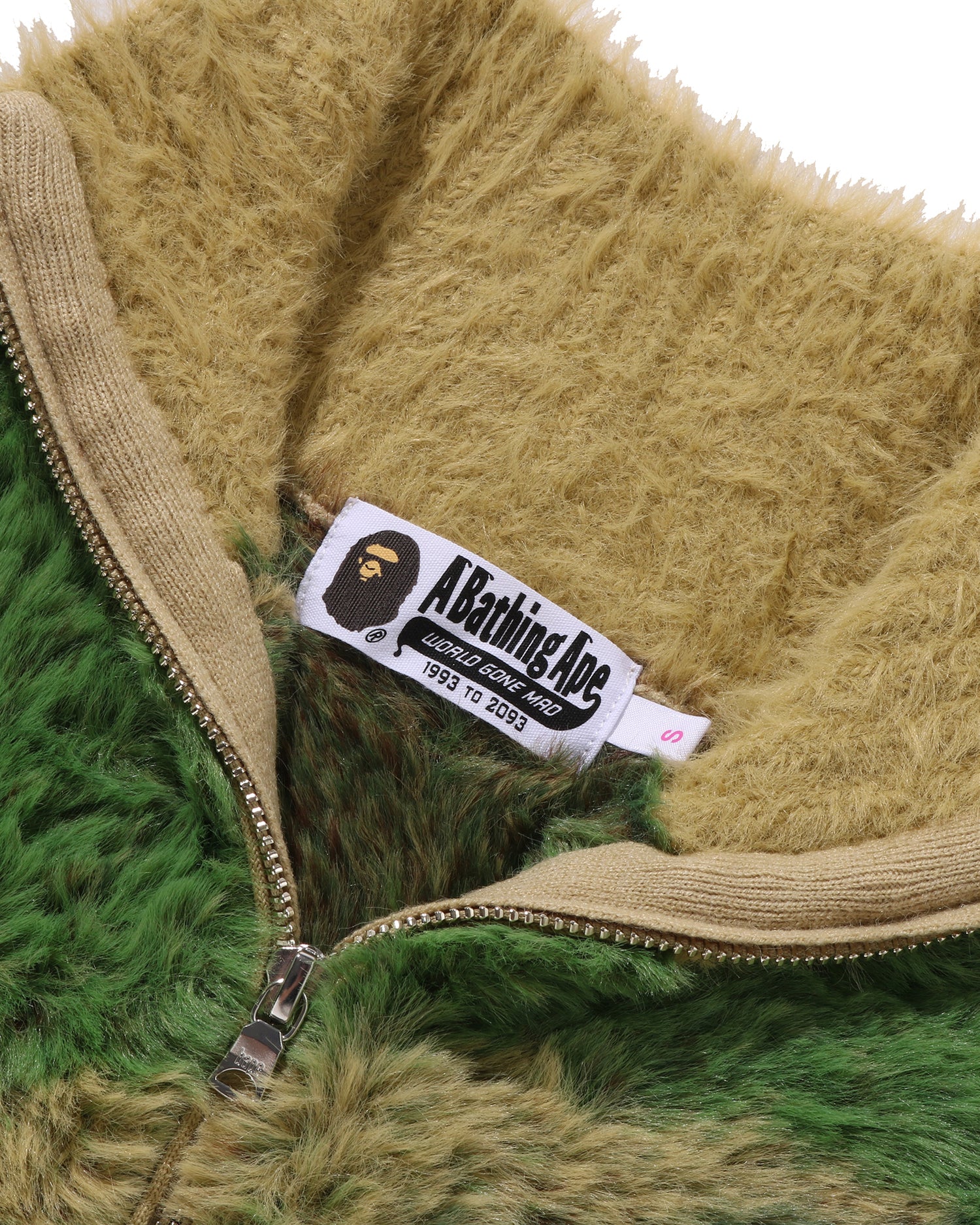 A BATHING APE® Mega Abc Camo Long Fur Mockneck Cropped Zip