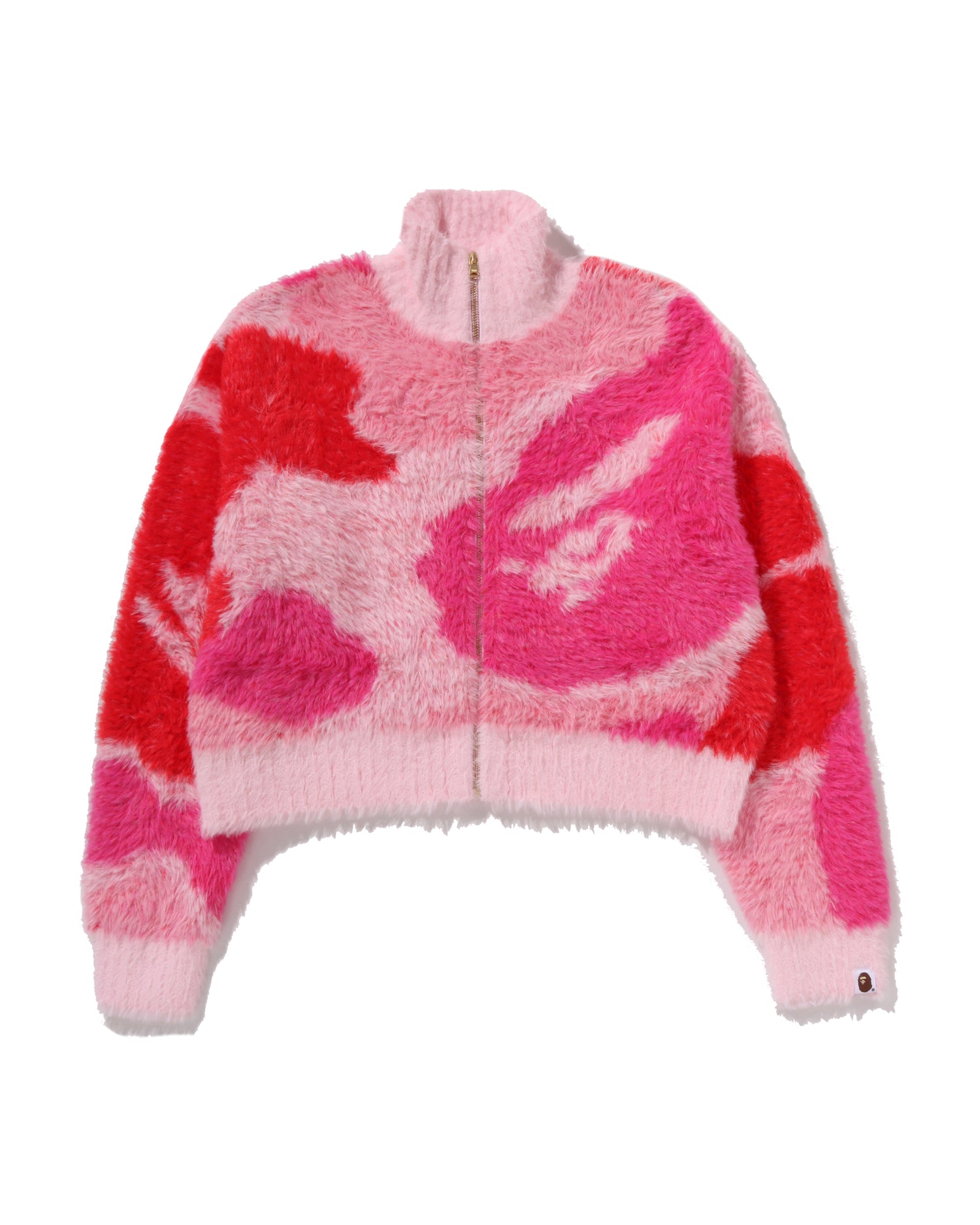 エルちゃん着用　a bathing ape camo カーディガン A BATHING APE® Mega Abc Camo Long Fur Mockneck Cropped Zip