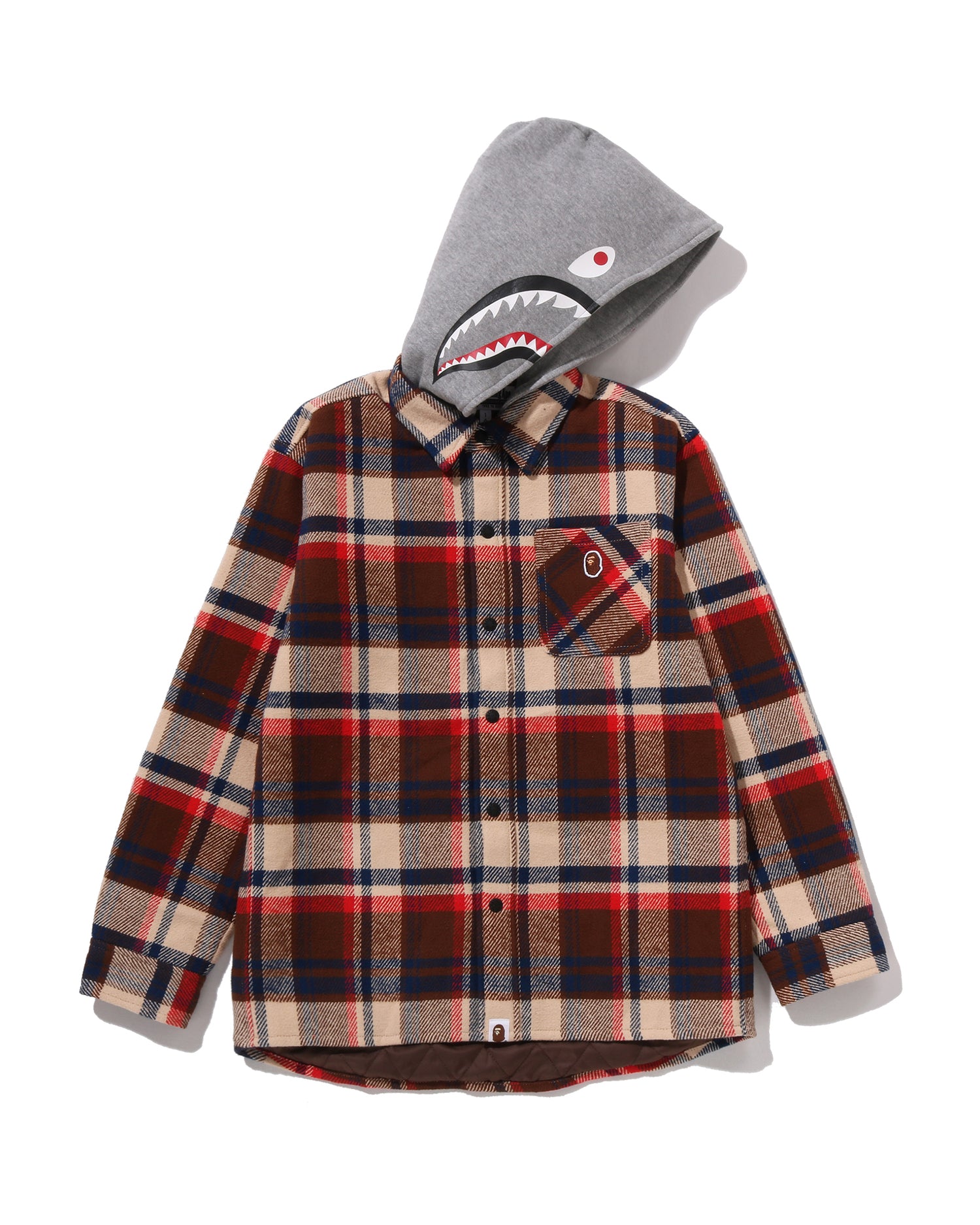 A BATHING APE® Kids BAPE Check Shark Hoodie Relaxed Fit Shirt