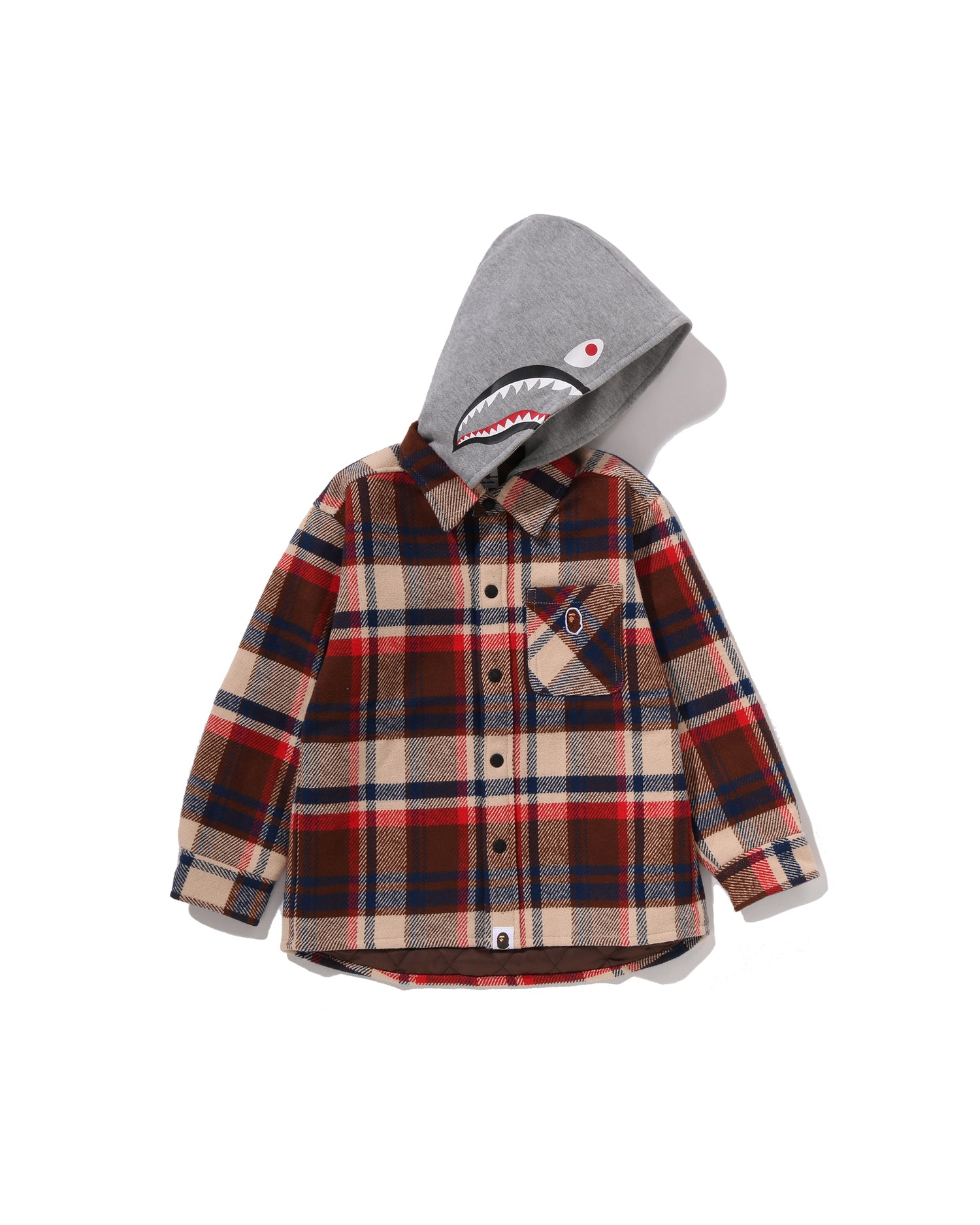 BAPE✨CHECK NILON HOODIE JAKET✨ A BATHING APE® Kids BAPE Check Shark Hoodie Relaxed Fit Shirt