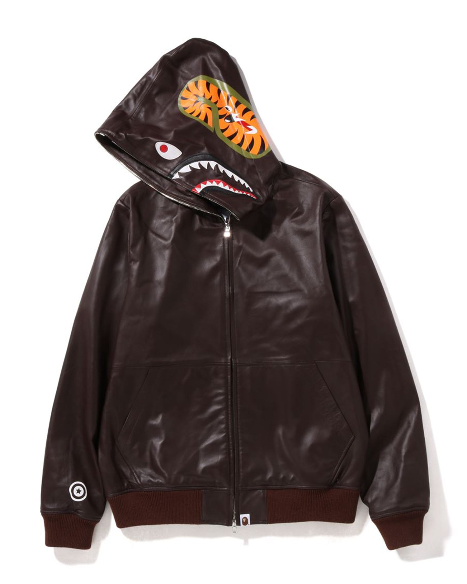 A BATHING APE® Leather Shark Full Zip Jacket | Bape official