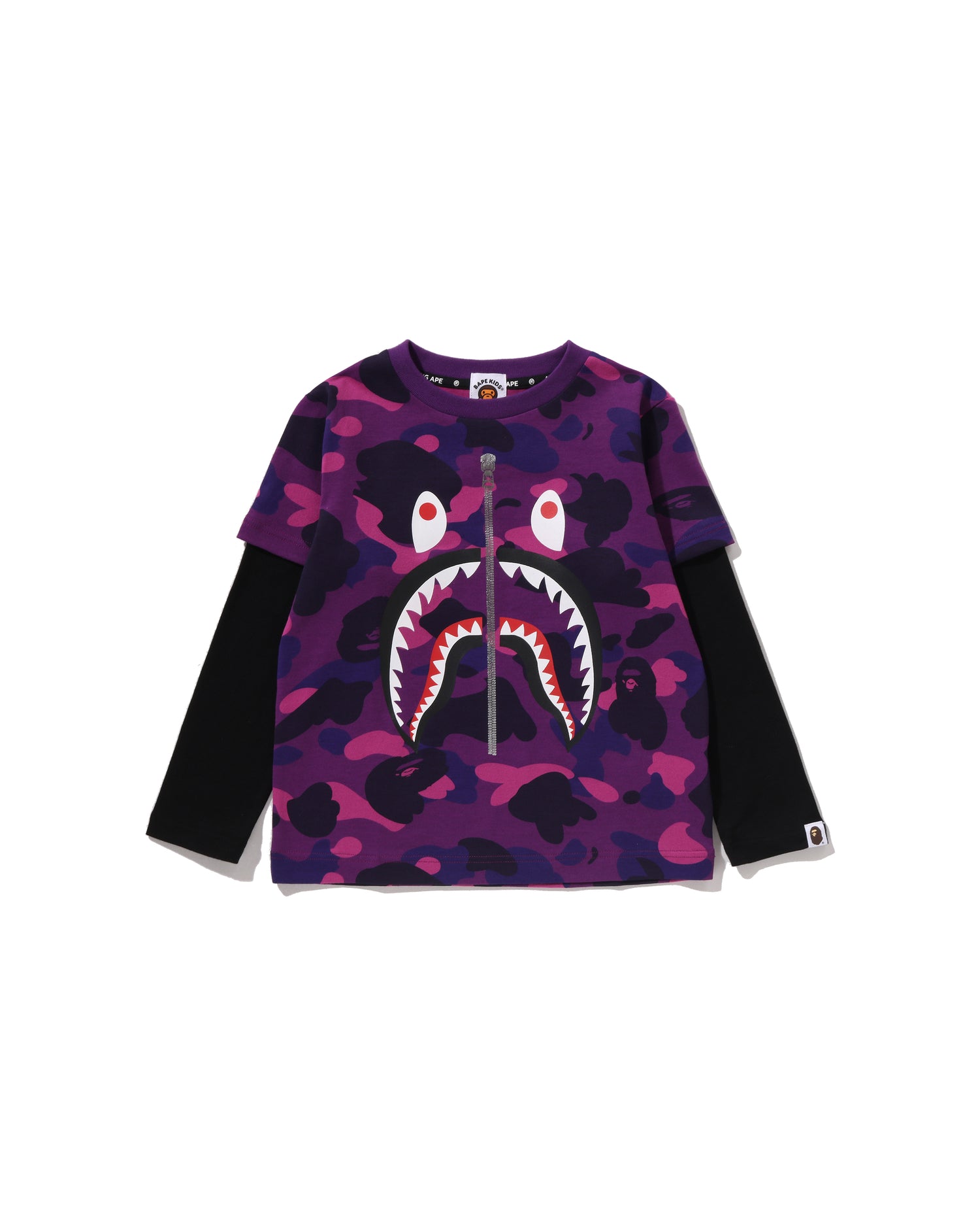 A BATHING APE® Kids Color Camo Shark Layered Long Sleeve Tee