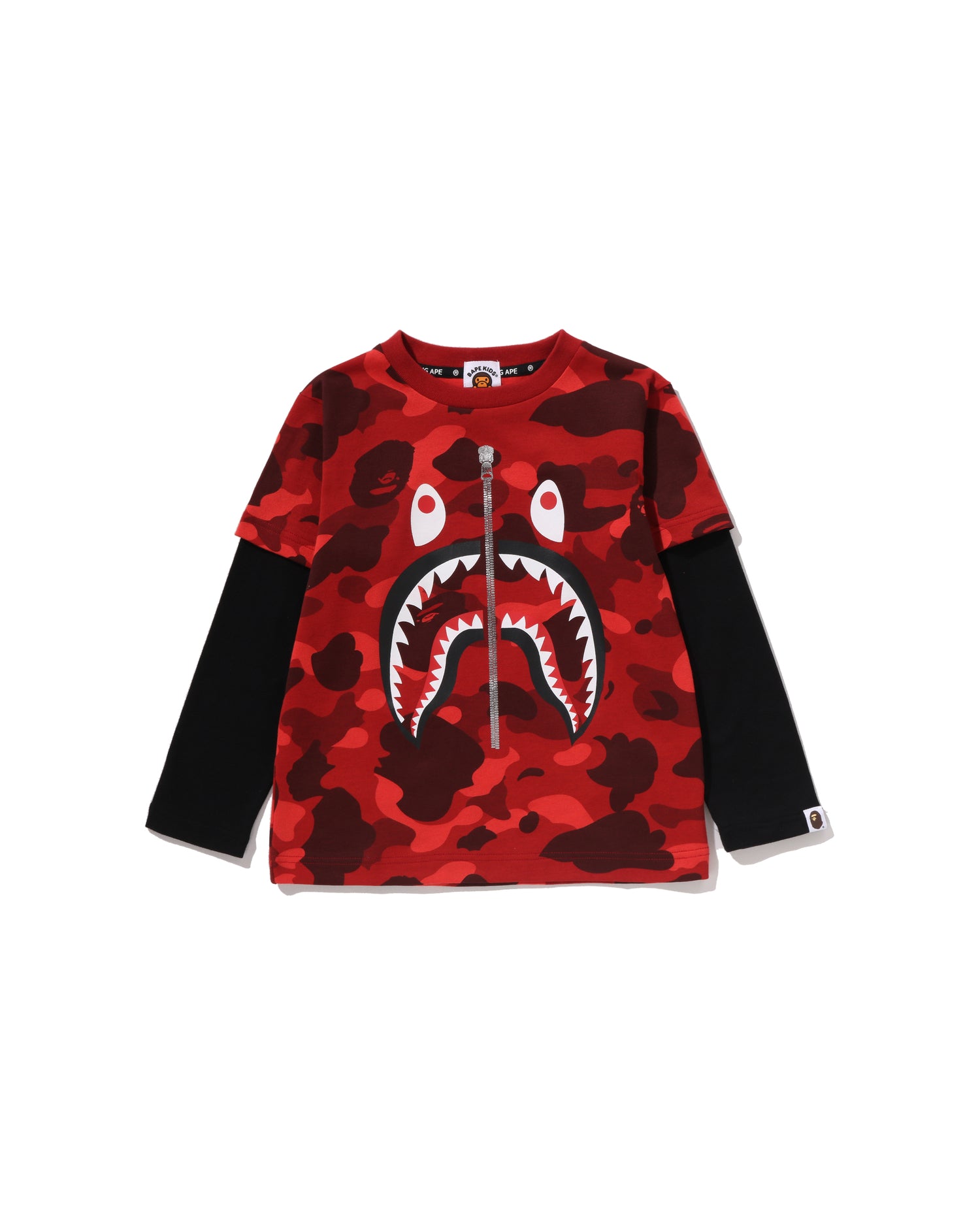 A BATHING APE® Kids Color Camo Shark Layered Long Sleeve Tee