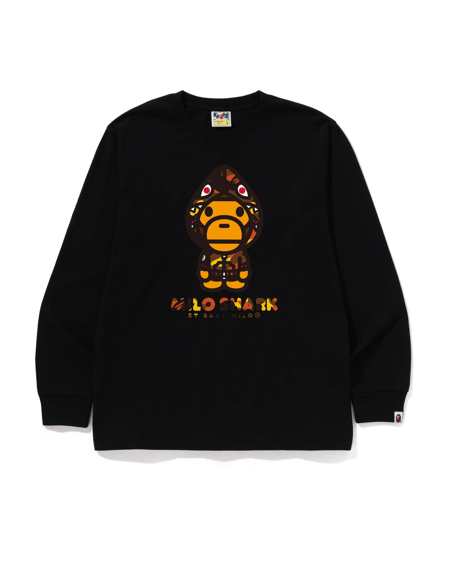 トップス A BATHING APE BABY MILO LONG T-SHIRTS A BATHING APE® 1st Camo Milo Shark Fzh Ls Tee | Bape official