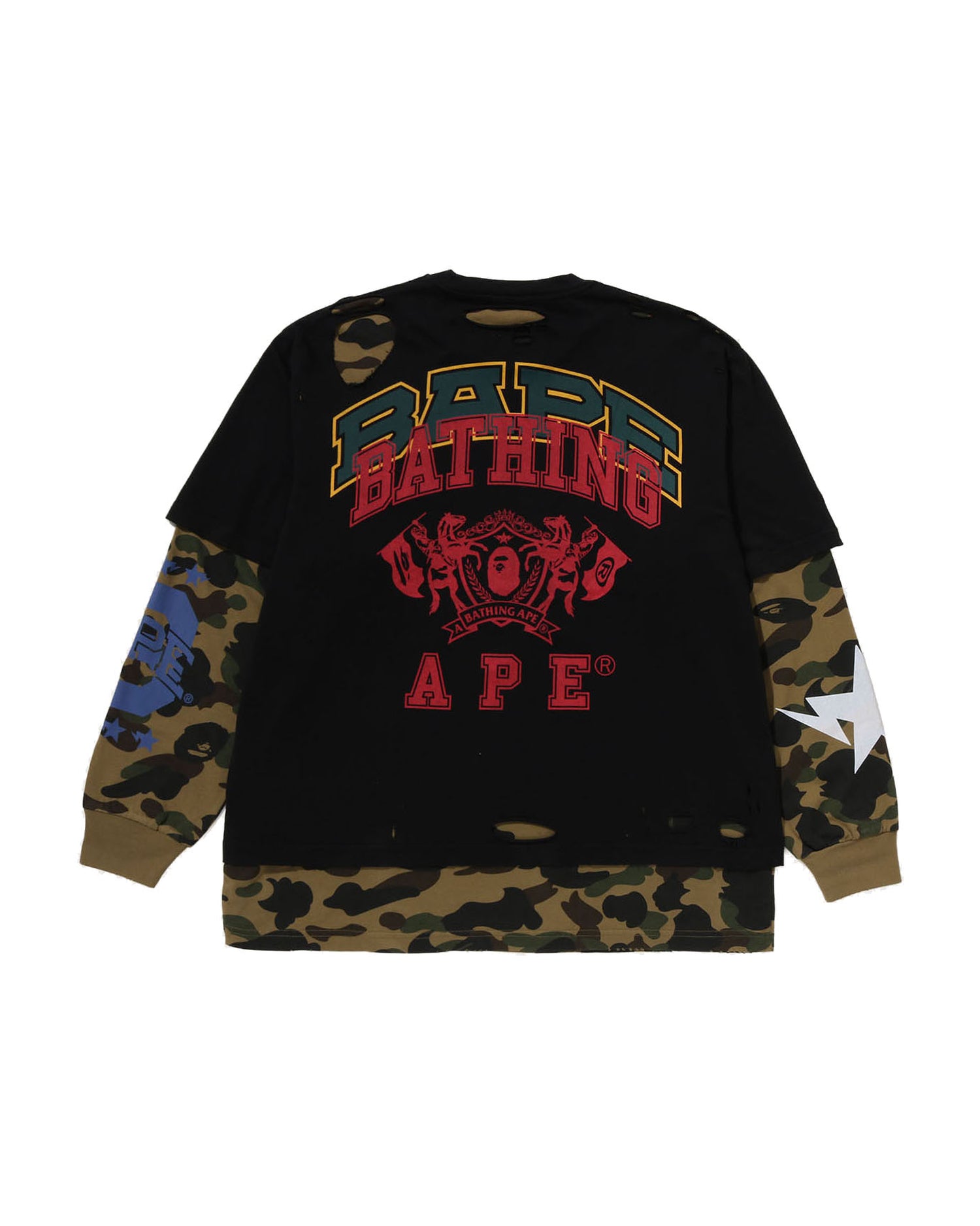 A BATHING APE® Destroyed Multi Logo 2 In 1 Relaxed Fit Tee | Bape
