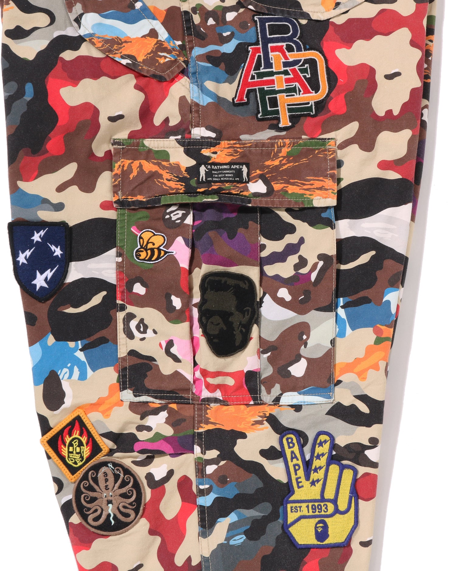 A BATHING APE® Hybrid Camo Multi Badge Cargo Pants | Bape official