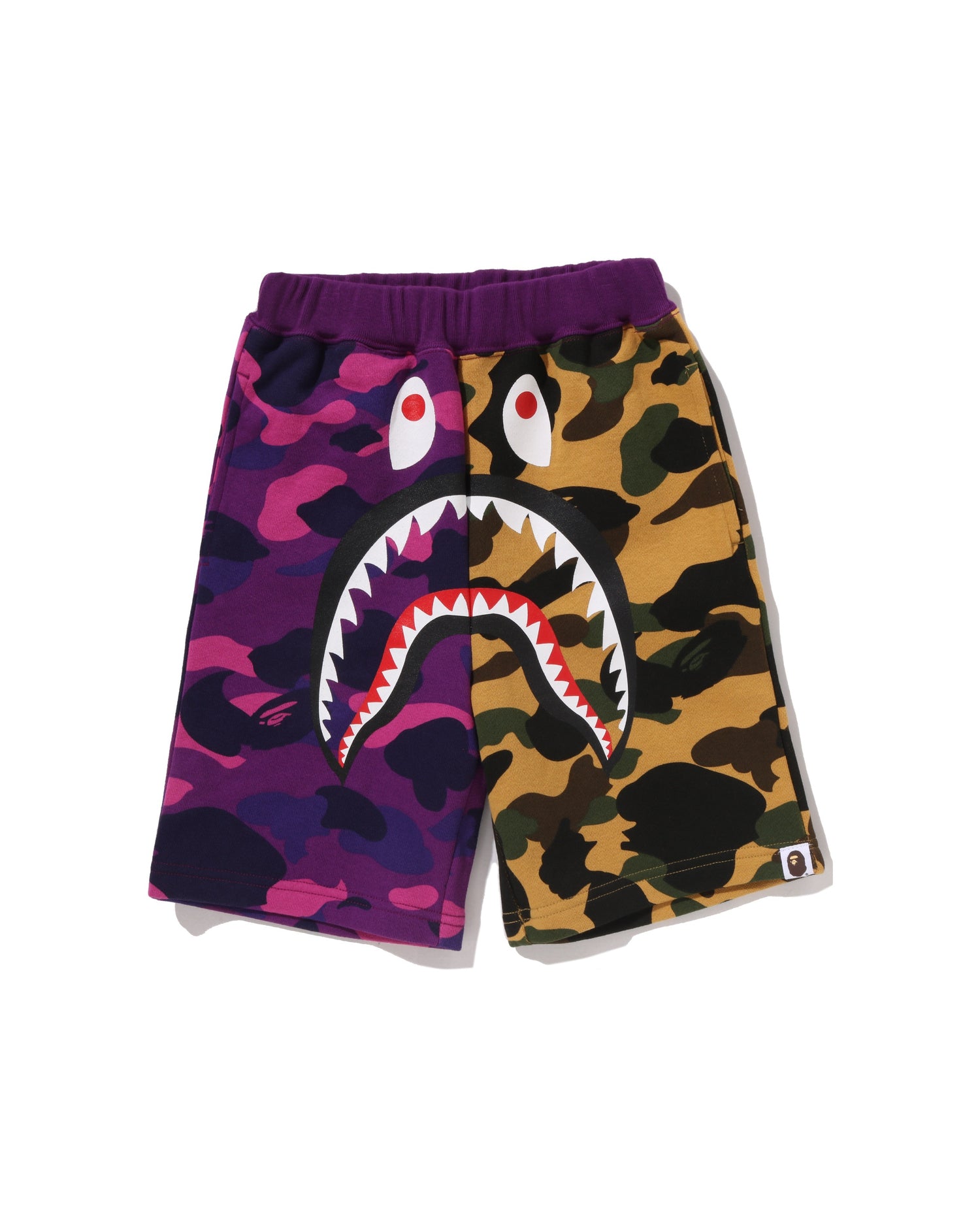 A BATHING APE® Kids Split Camo Shark Sweat Shorts | Bape official