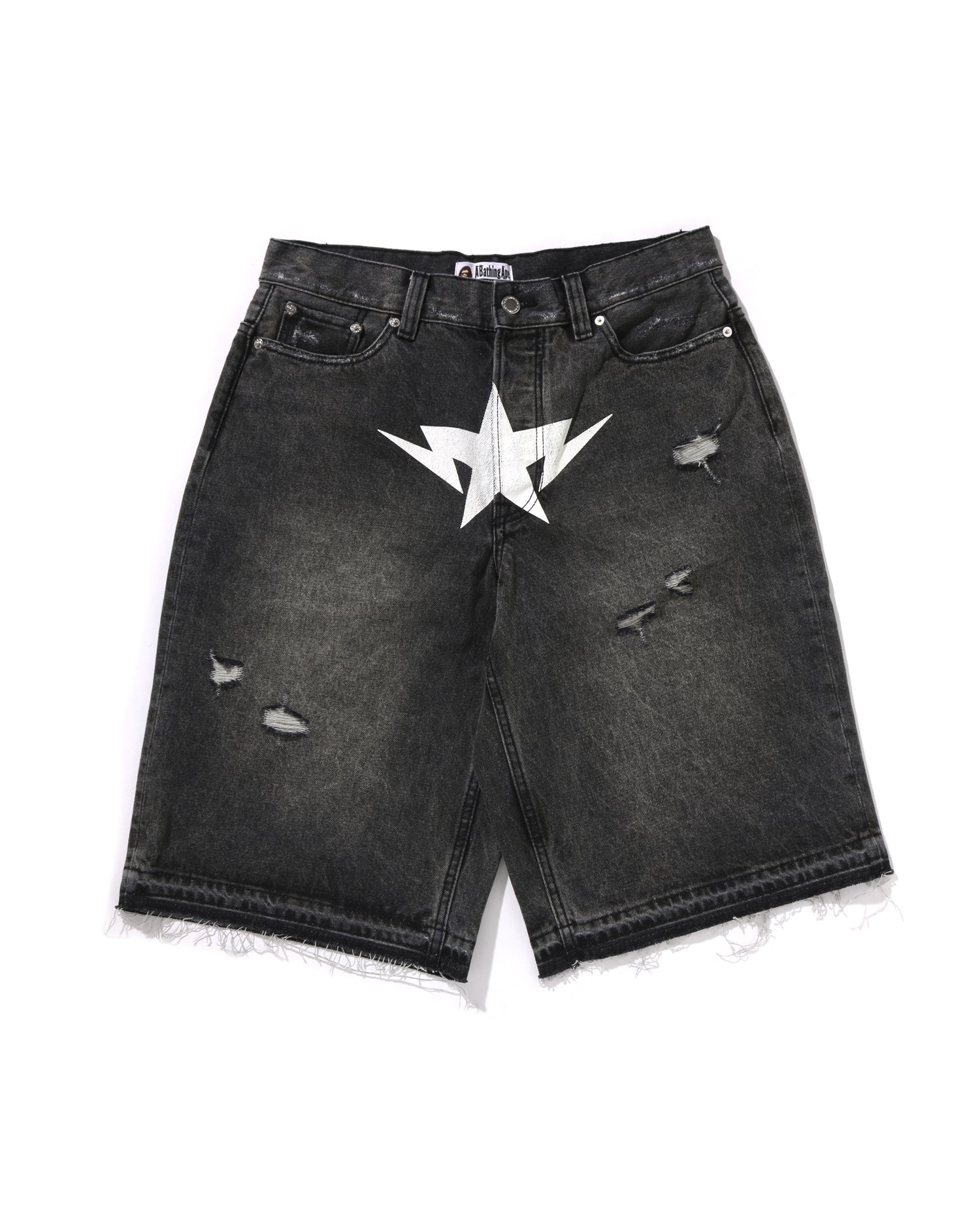 A BATHING APE® Destroyed STA Relaxed Fit 13oz Demin Shorts