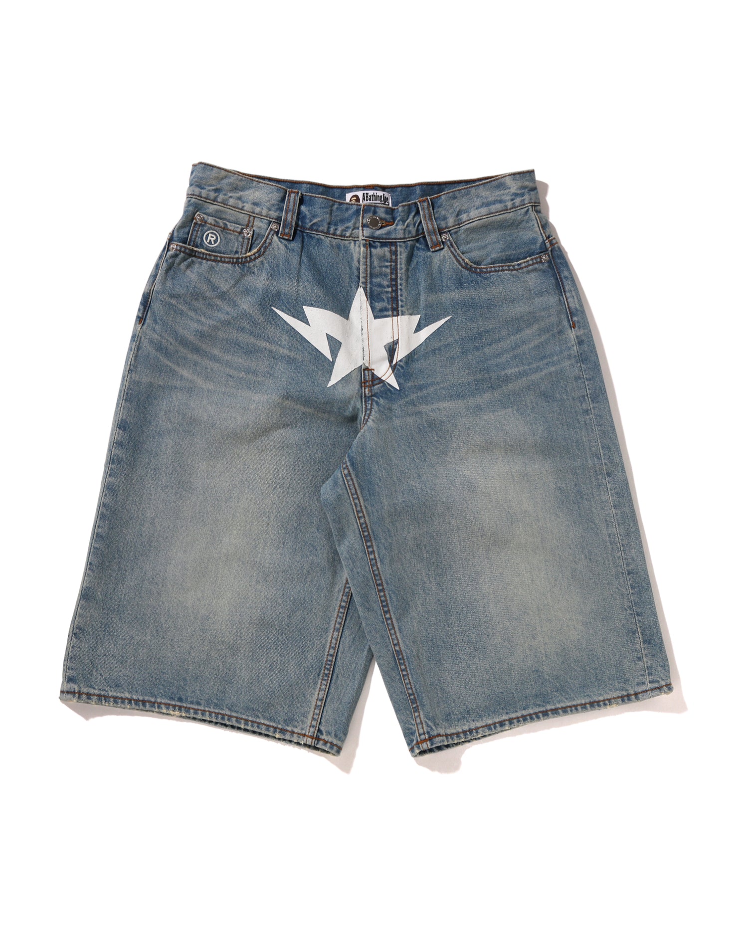 A BATHING APE® Twin STA Knee Length Selvedge Denim Shorts | Bape