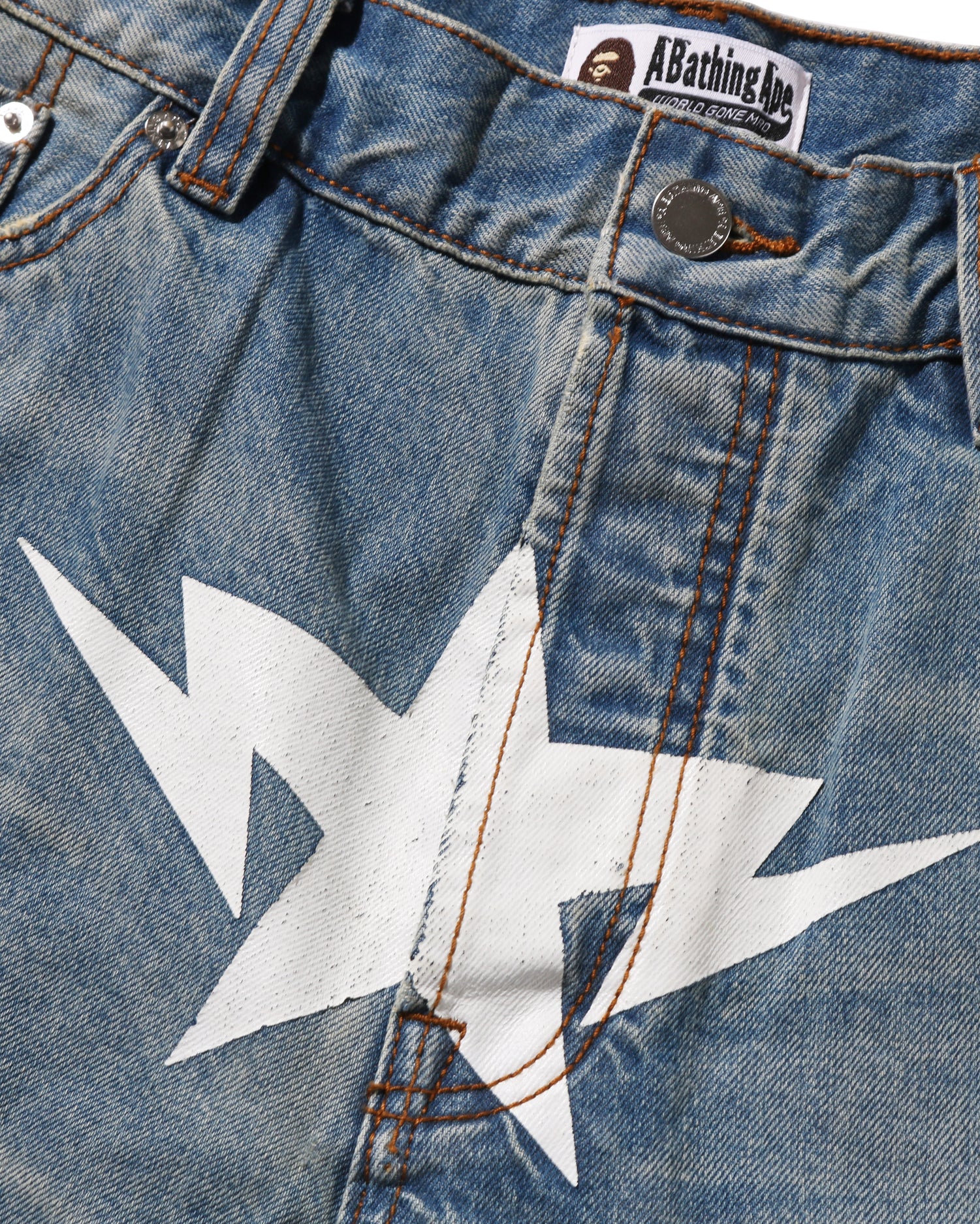 A BATHING APE® Twin STA Knee Length Selvedge Denim Shorts | Bape