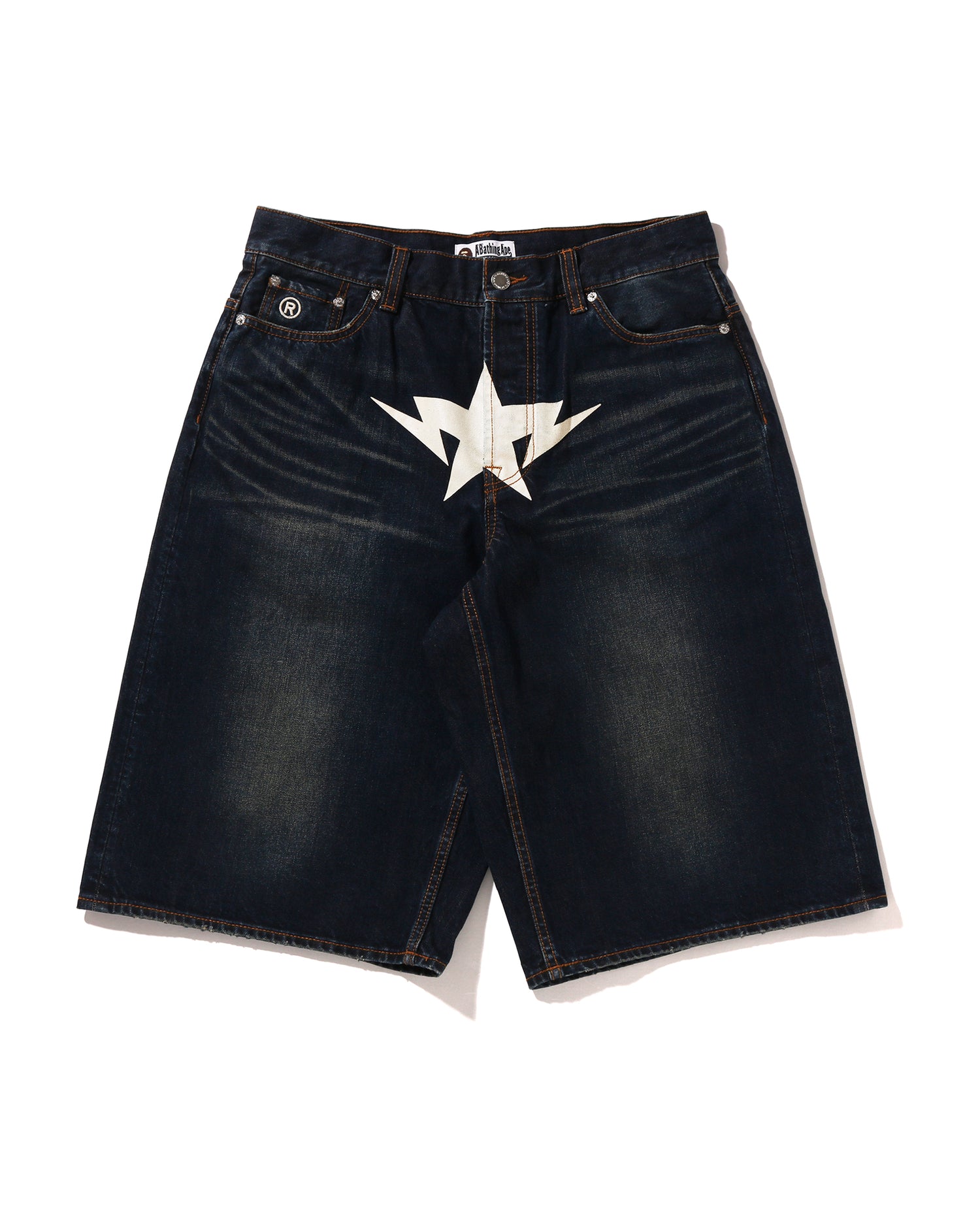 A BATHING APE® Twin STA Knee Length Selvedge Denim Shorts | Bape