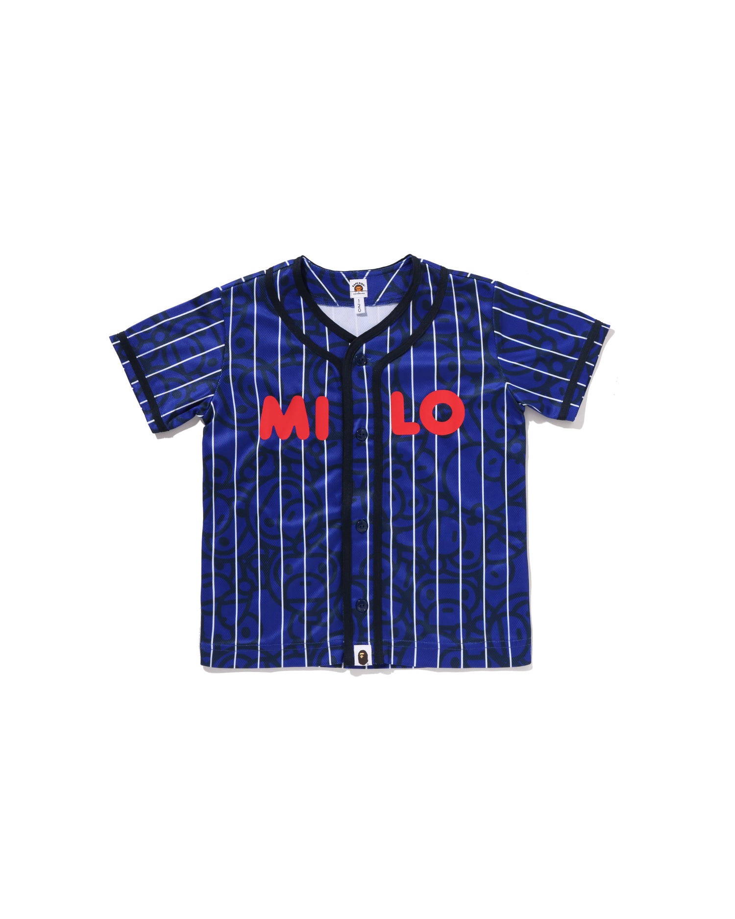A BATHING APE® SS26 Kids All Baby Milo Stripe Milo Baseball Shirt