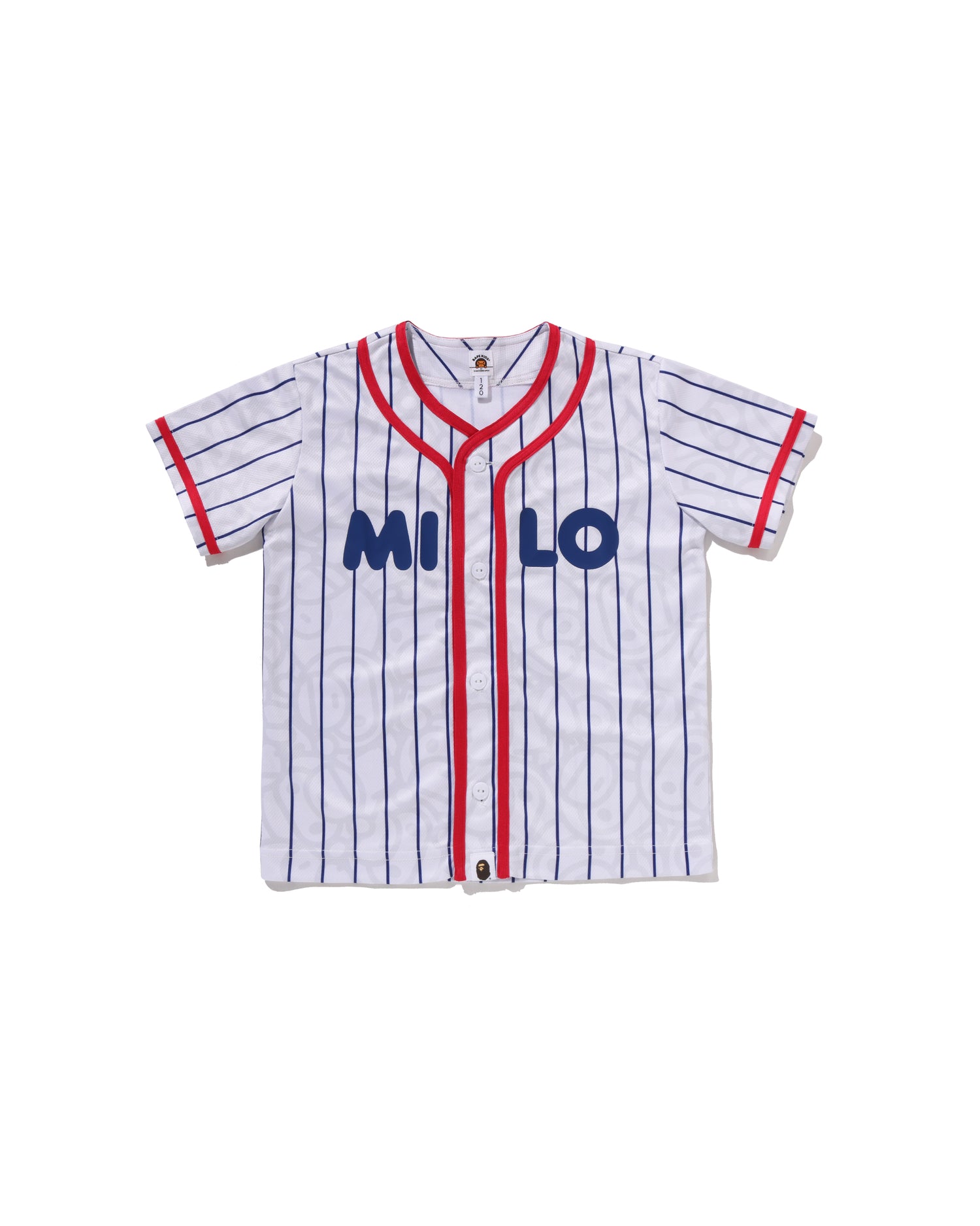A BATHING APE® SS26 Kids All Baby Milo Stripe Milo Baseball Shirt