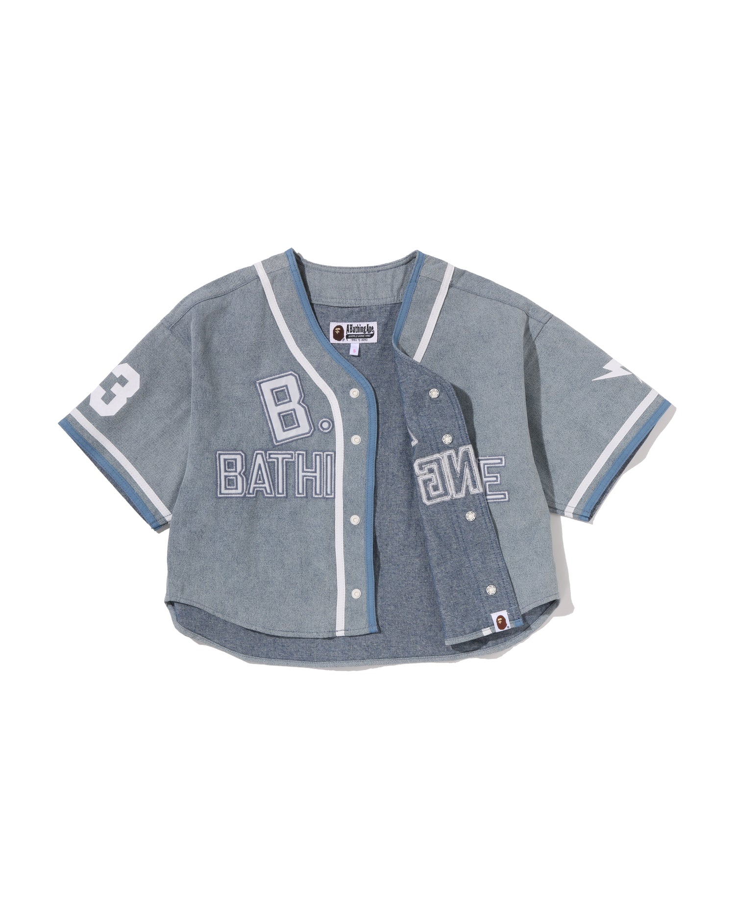 A BATHING APE® Multi Logo Denim Cropped Baseball Shirt | Bape