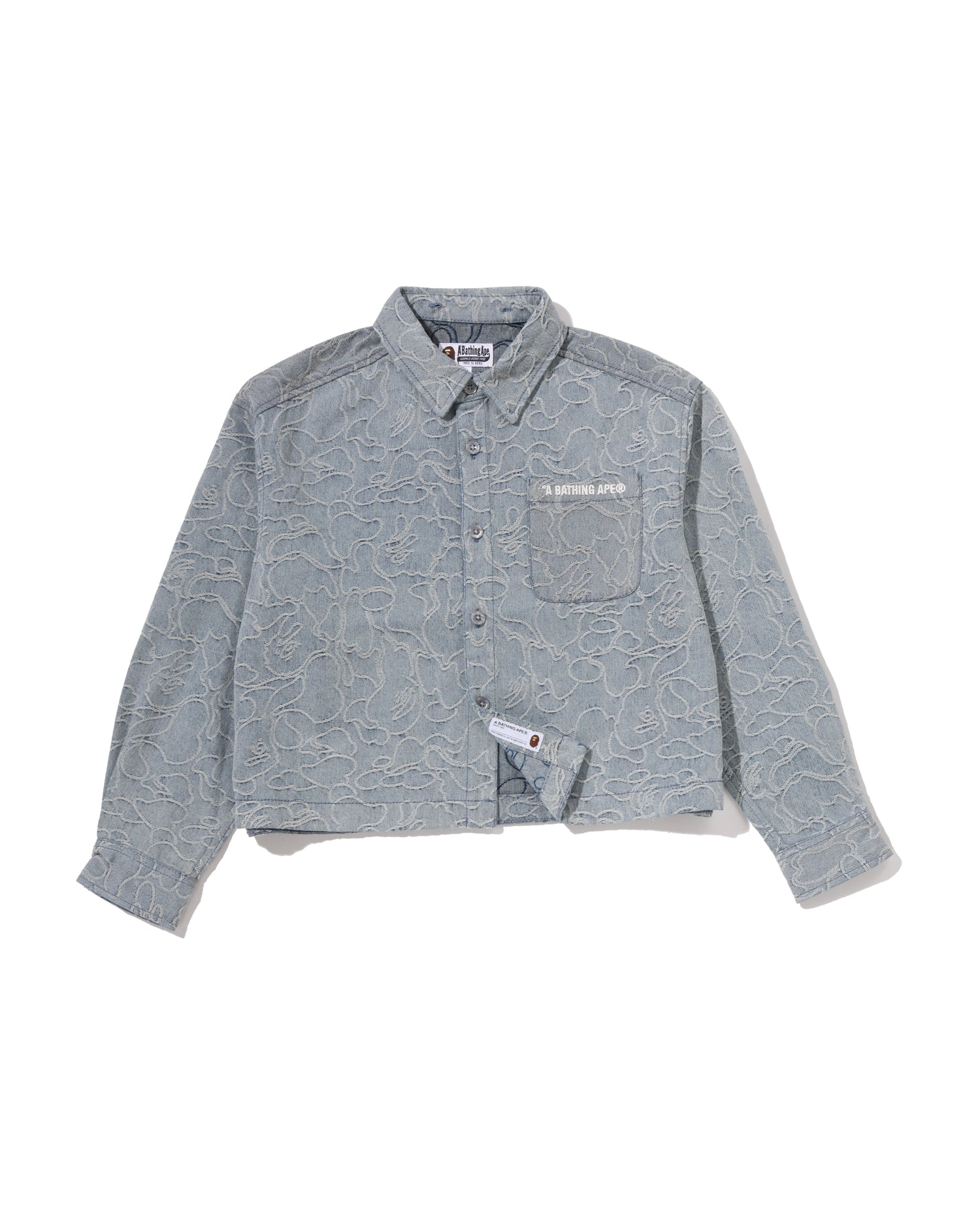 A BATHING APE® Line Camo Denim Hooded Cropped Shirt | Bape