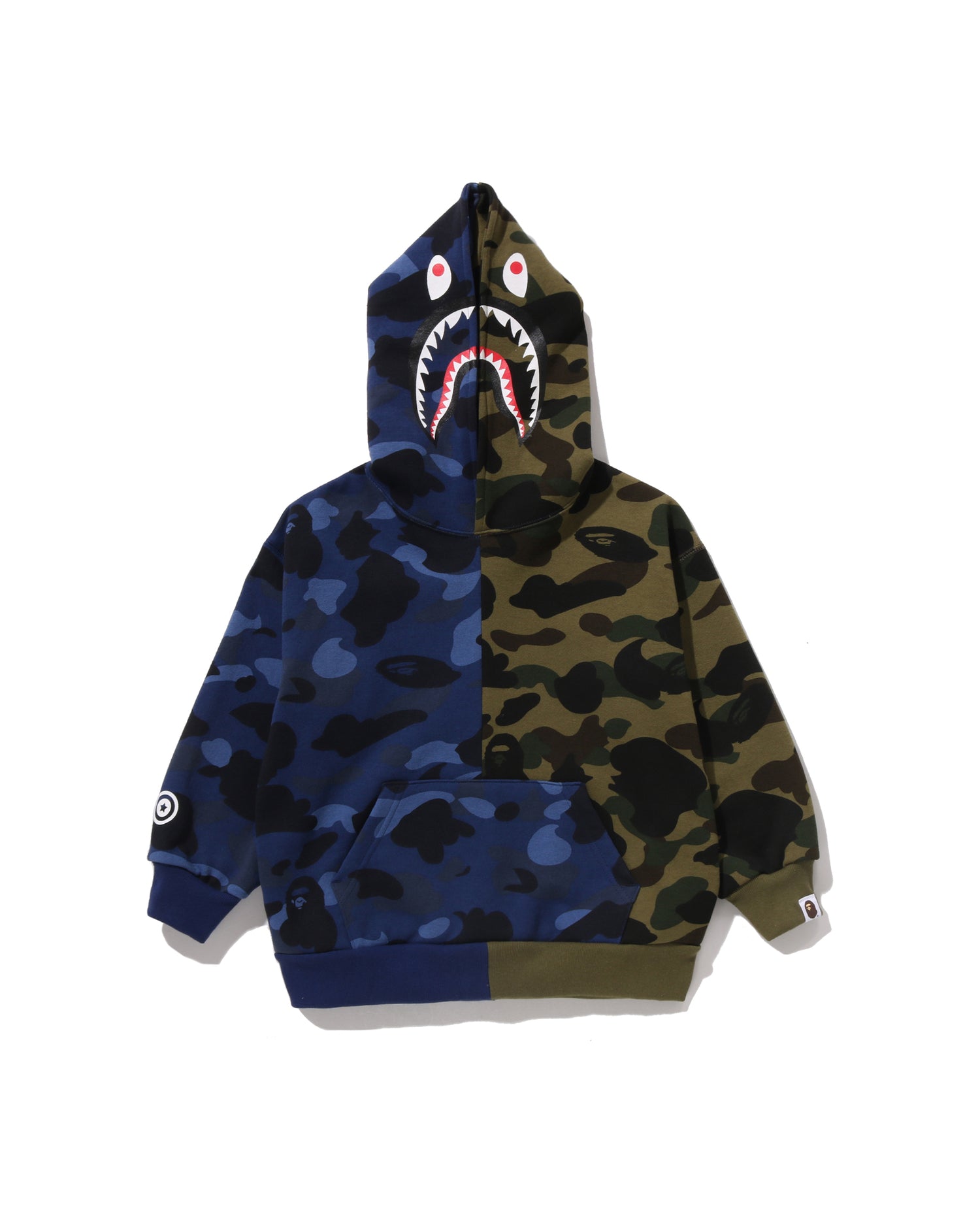 A BATHING APE® Kids Split Camo Shark Relaxed Fit Pullover Hoodie