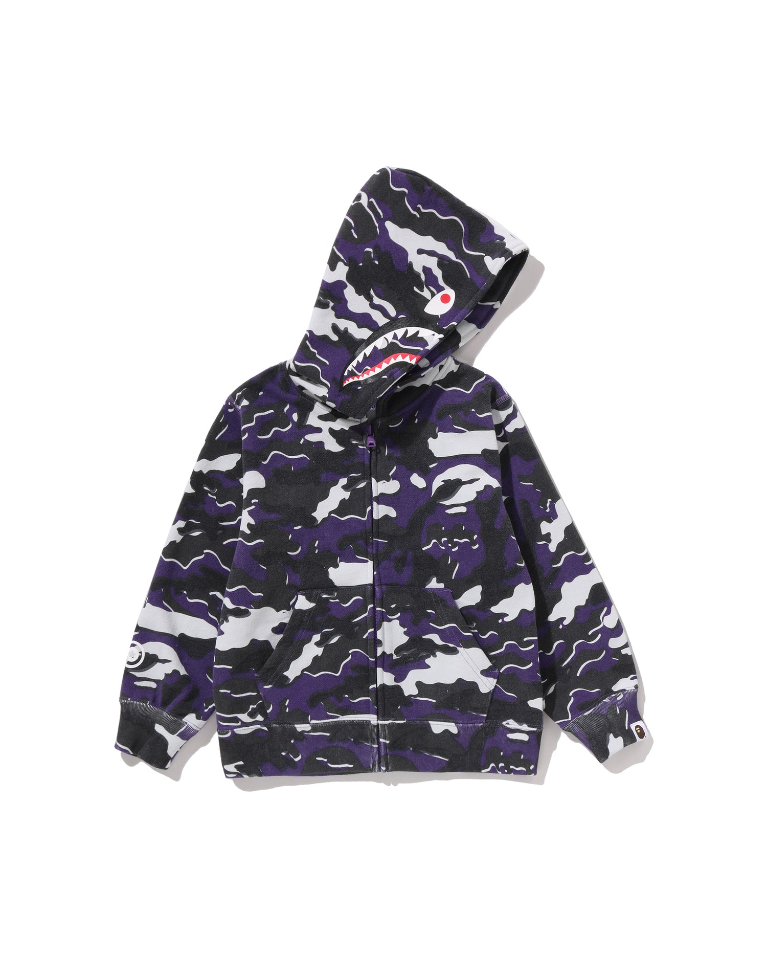 A BATHING APE® Kids Glitch Woodland Camo Shark Zip Hoodie | Bape