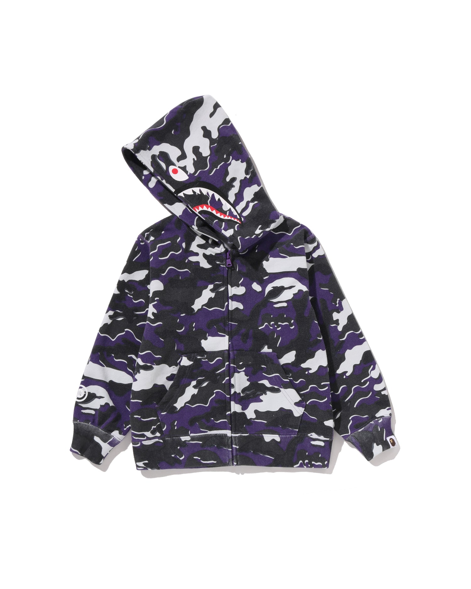 A BATHING APE® Kids Glitch Woodland Camo Shark Zip Hoodie | Bape