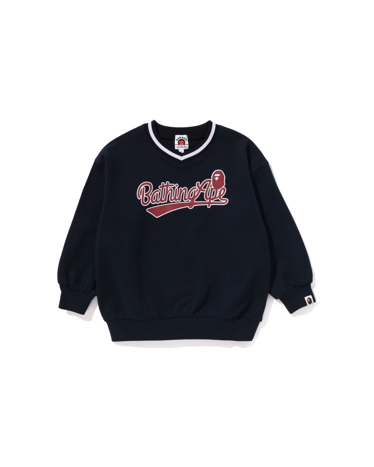 A BATHING APE® Kids Baseball Logo Relaxed Fit V-Neck Sweatshirt