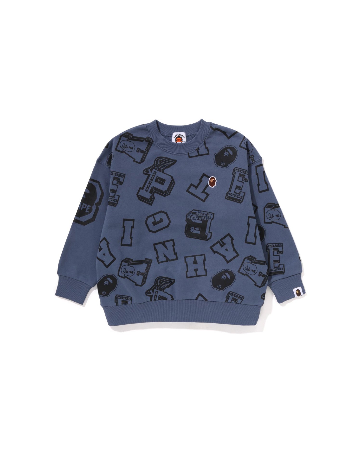 A BATHING APE® Kids College Logo Pattern Loose Fit Crewneck | Bape