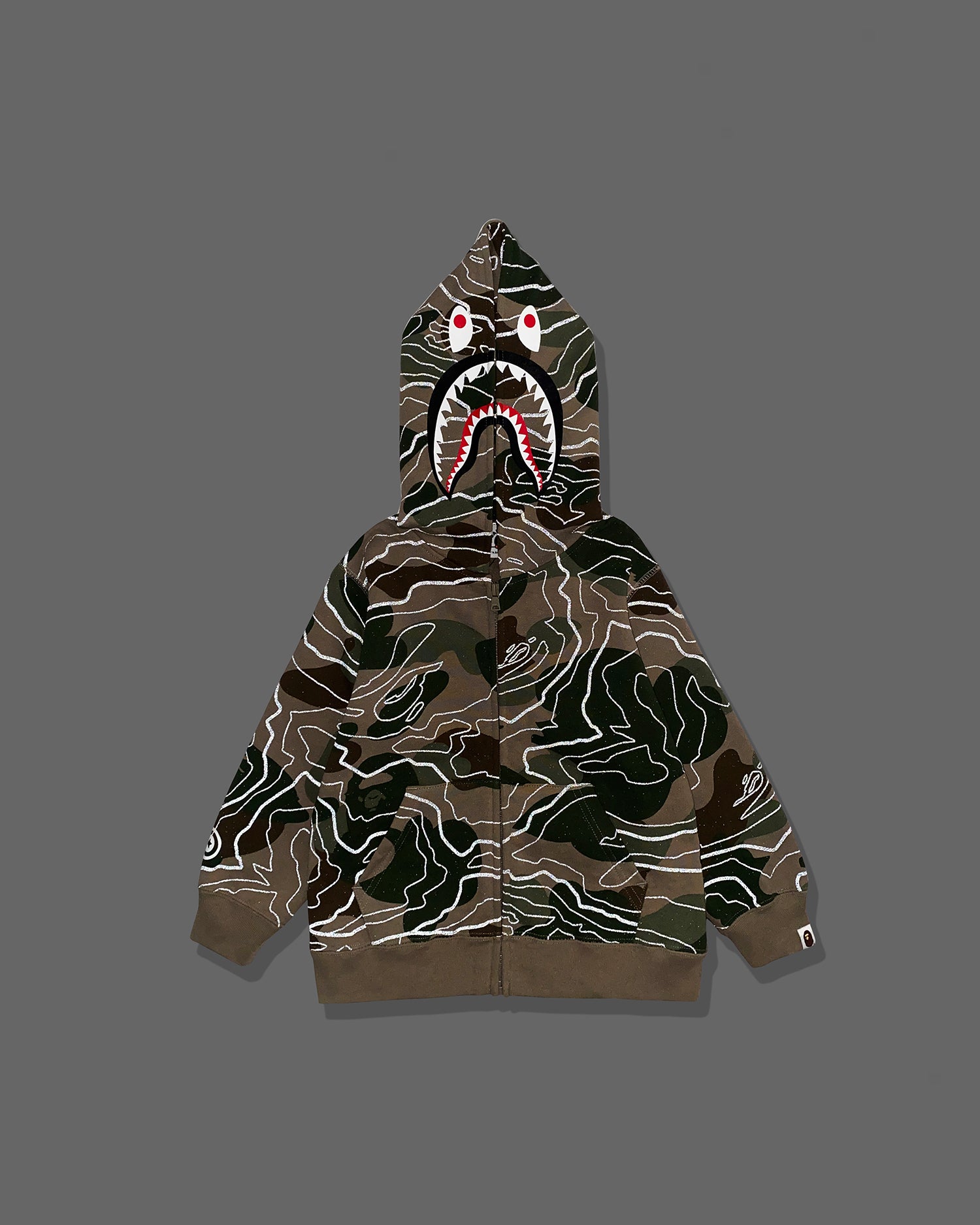 A BATHING APE® Kids Layered Line Camo Shark Zip Hoodie