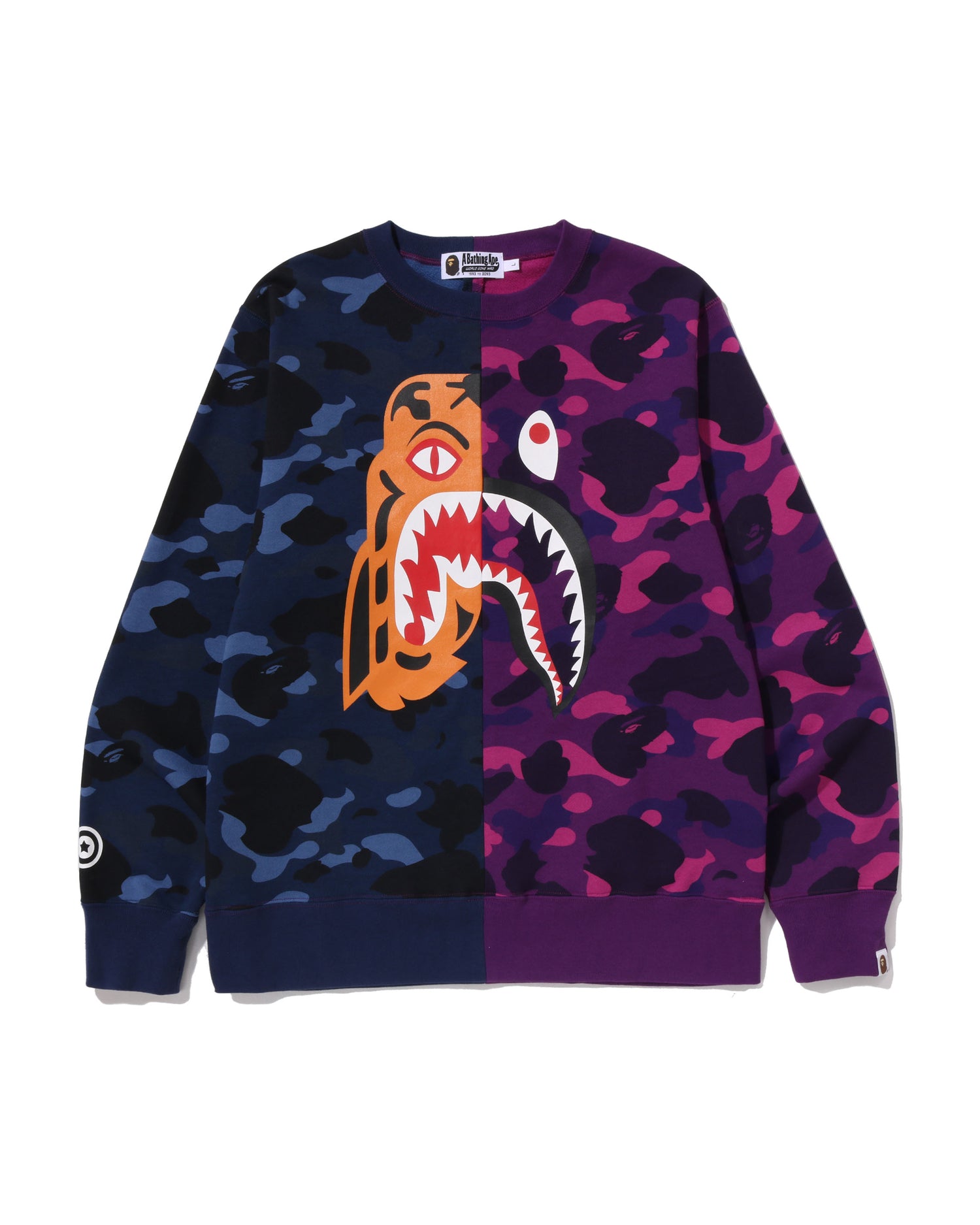 A BATHING APE® Color Camo Tiger Shark Crewneck Sweatshirt | Bape