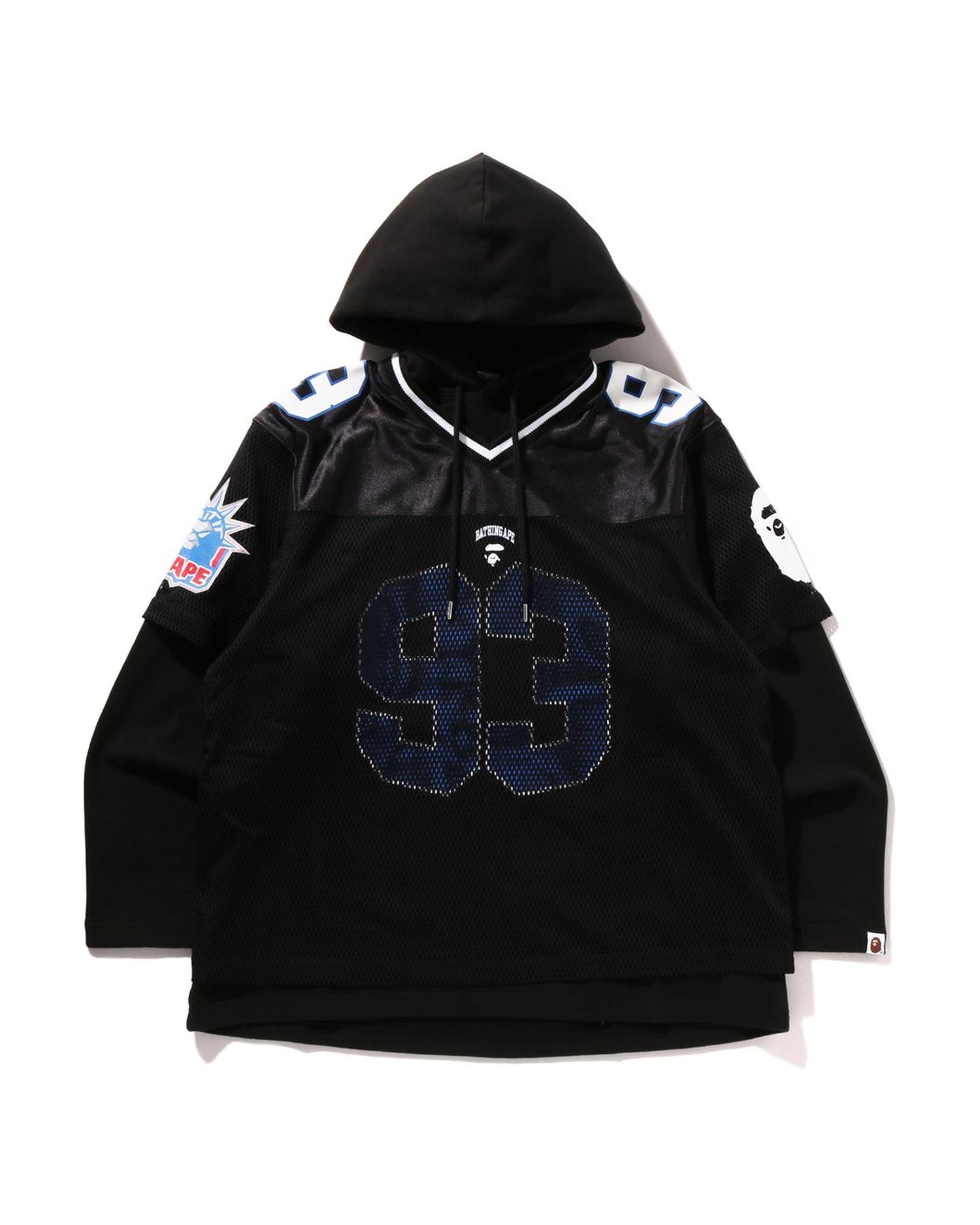 A BATHING APE® Multi Logo Layered Sleeves Relaxed Fit Football Jersey ...