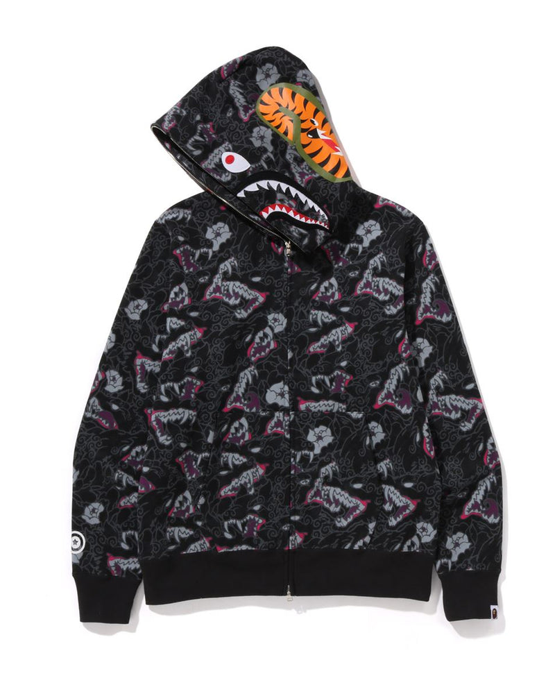A BATHING APE® Japanese Tattoo Camo Shark Fz Hoodie Bape