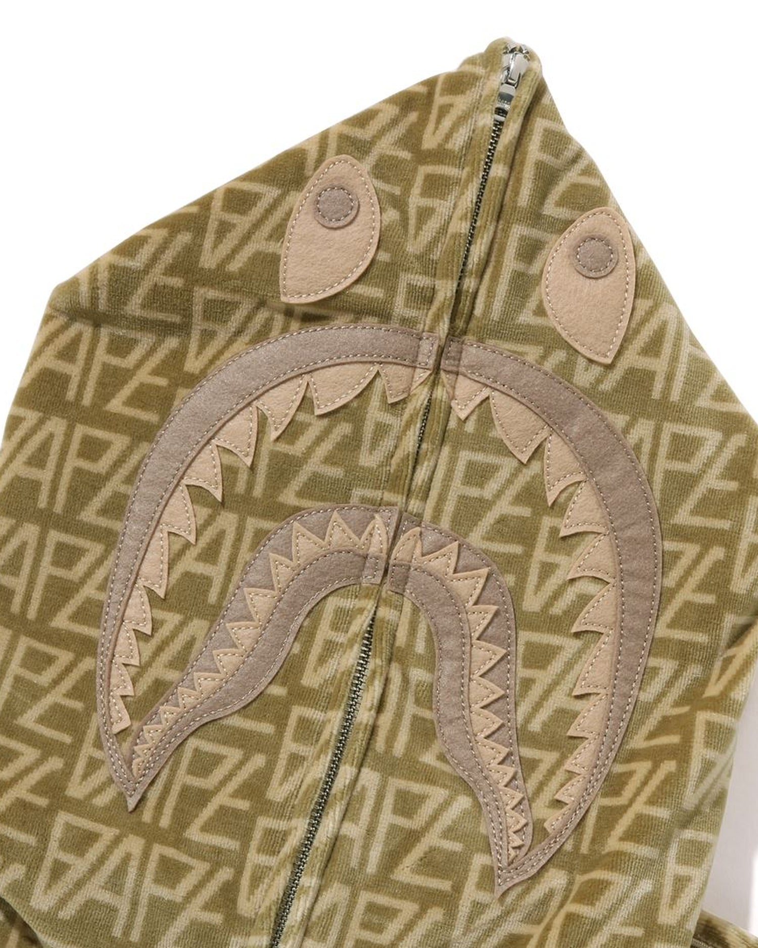A BATHING APE® BAPE Logo Monogram Velour Shark Full Zip Hoodie