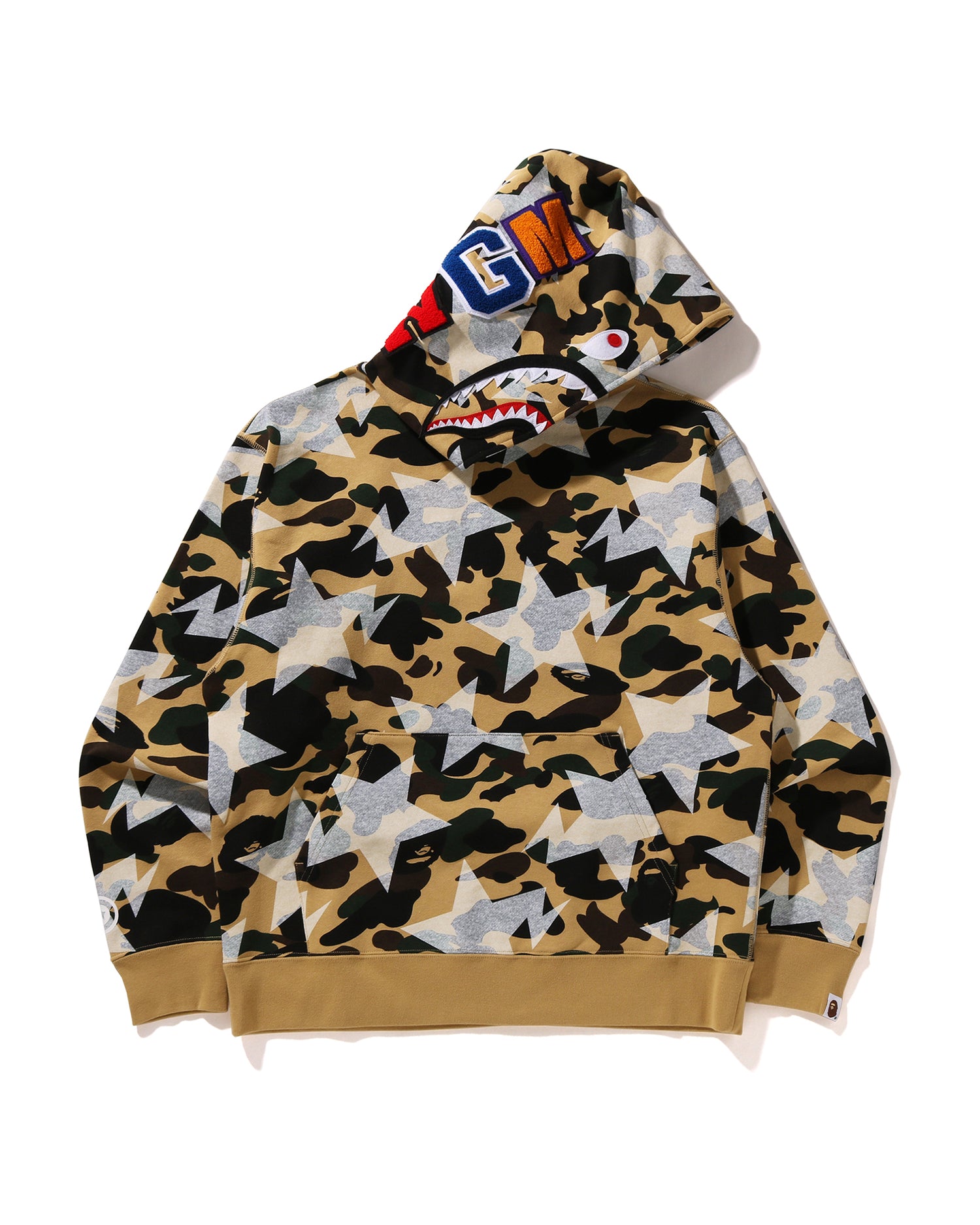 BAPE シャーク パーカー 1st camo yellow × グレー APE A BATHING APE® STA Over Print 1st Camo Shark Cropped Fit Pullover