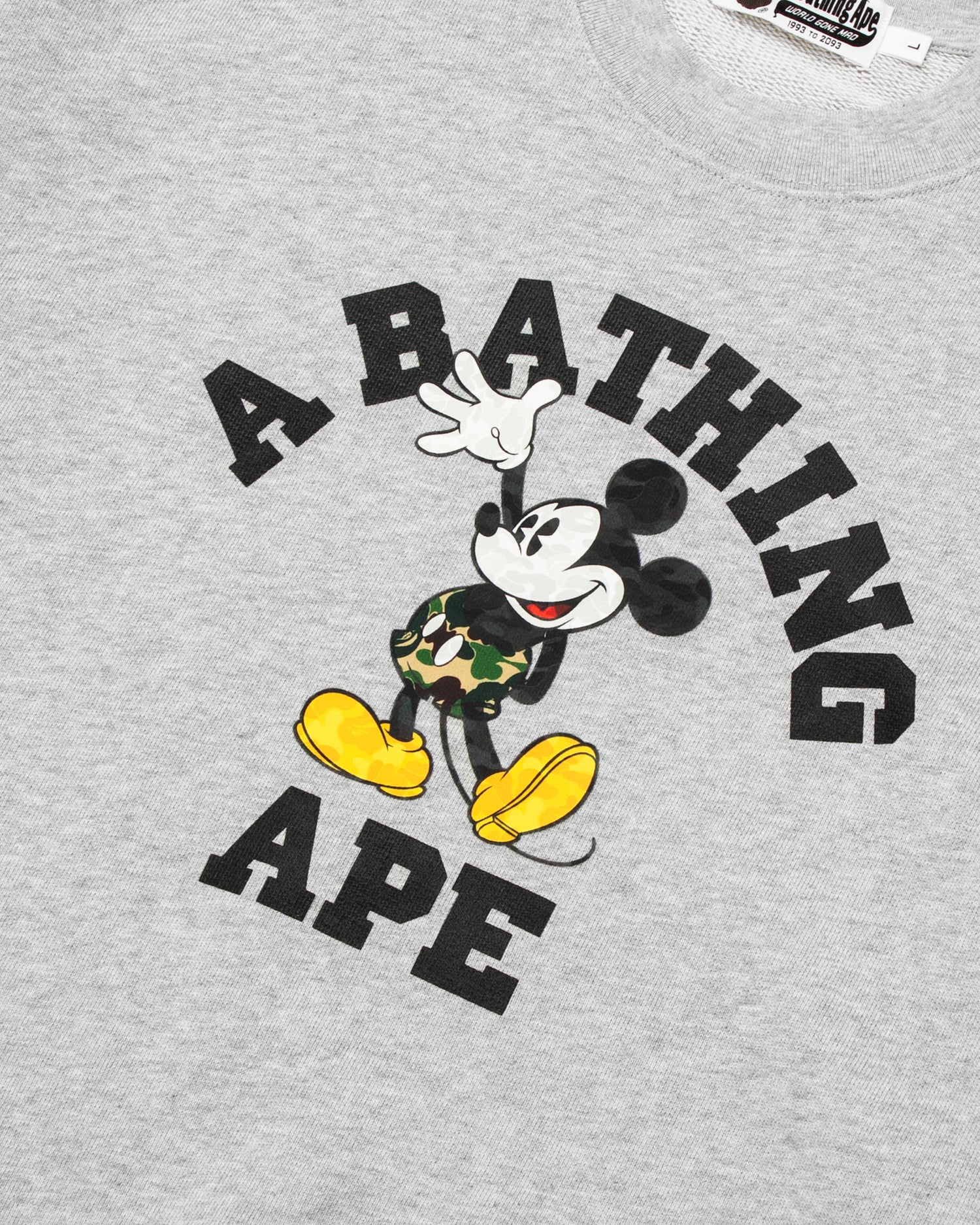 A BATHING APE® X Disney Mickey Mouse College Relaxed Fit Crewneck