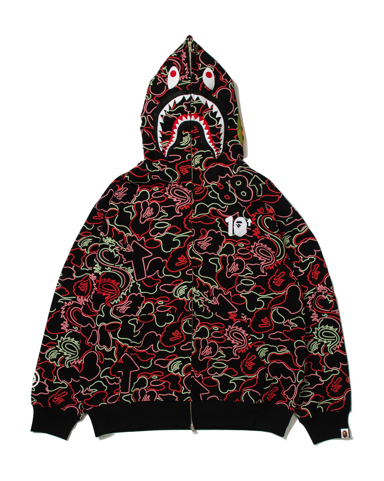 あき　BAPE シャーク　スリーブHoodei A BATHING APE® Lux Sport Pattern Shark Relaxed Fit Fz Hoodie