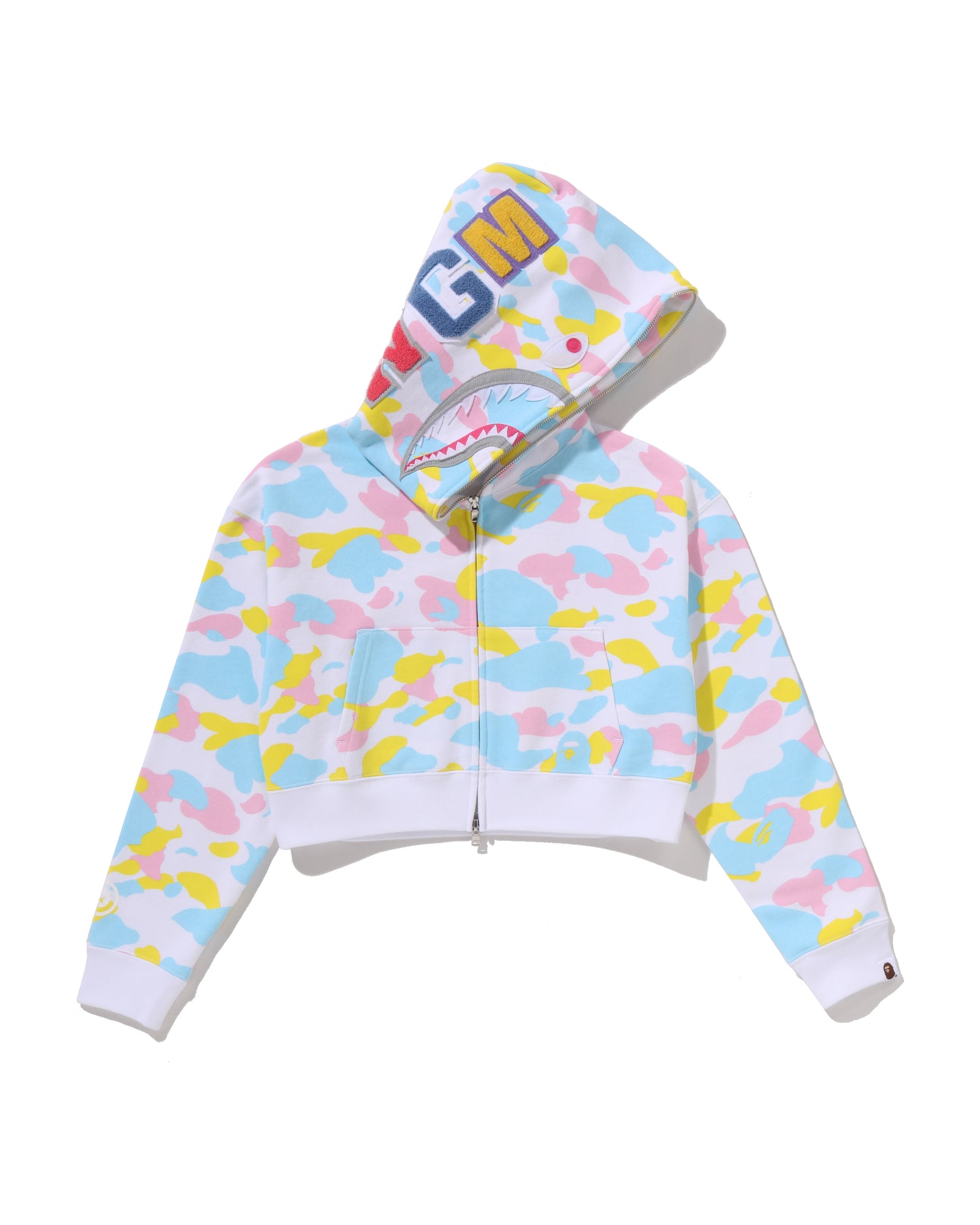 A BATHING APE® New Multi Camo Shark Cropped Full Zip Hoodie | Bape
