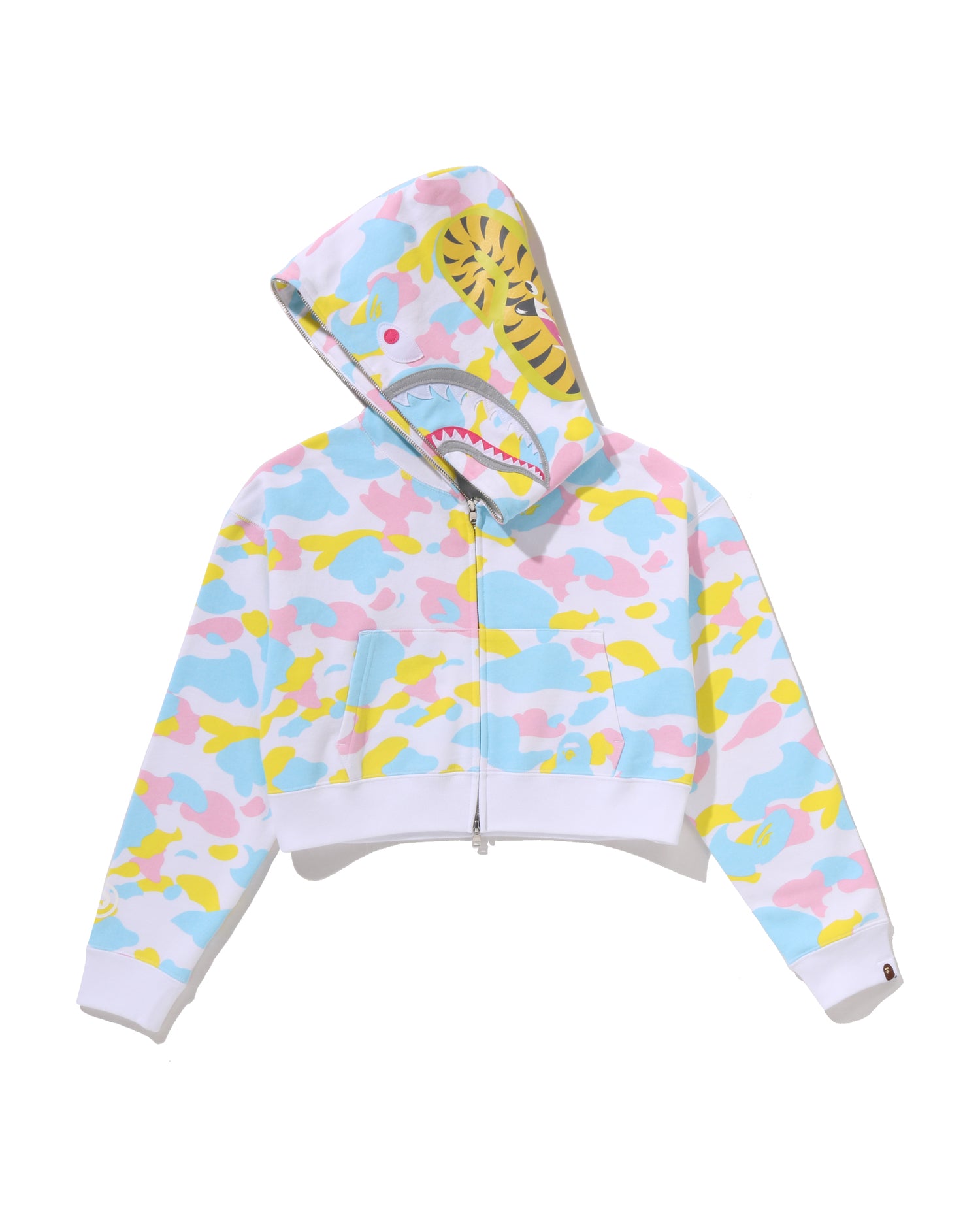 A BATHING APE® New Multi Camo Shark Cropped Full Zip Hoodie | Bape