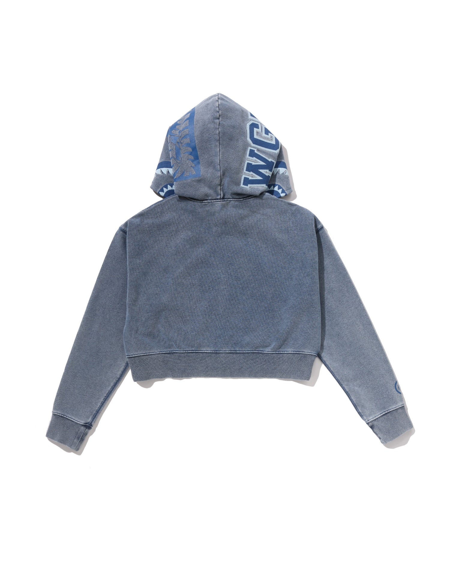 A BATHING APE® Heavy Washed Indigo Shark Cropped Full Zip Hoodie