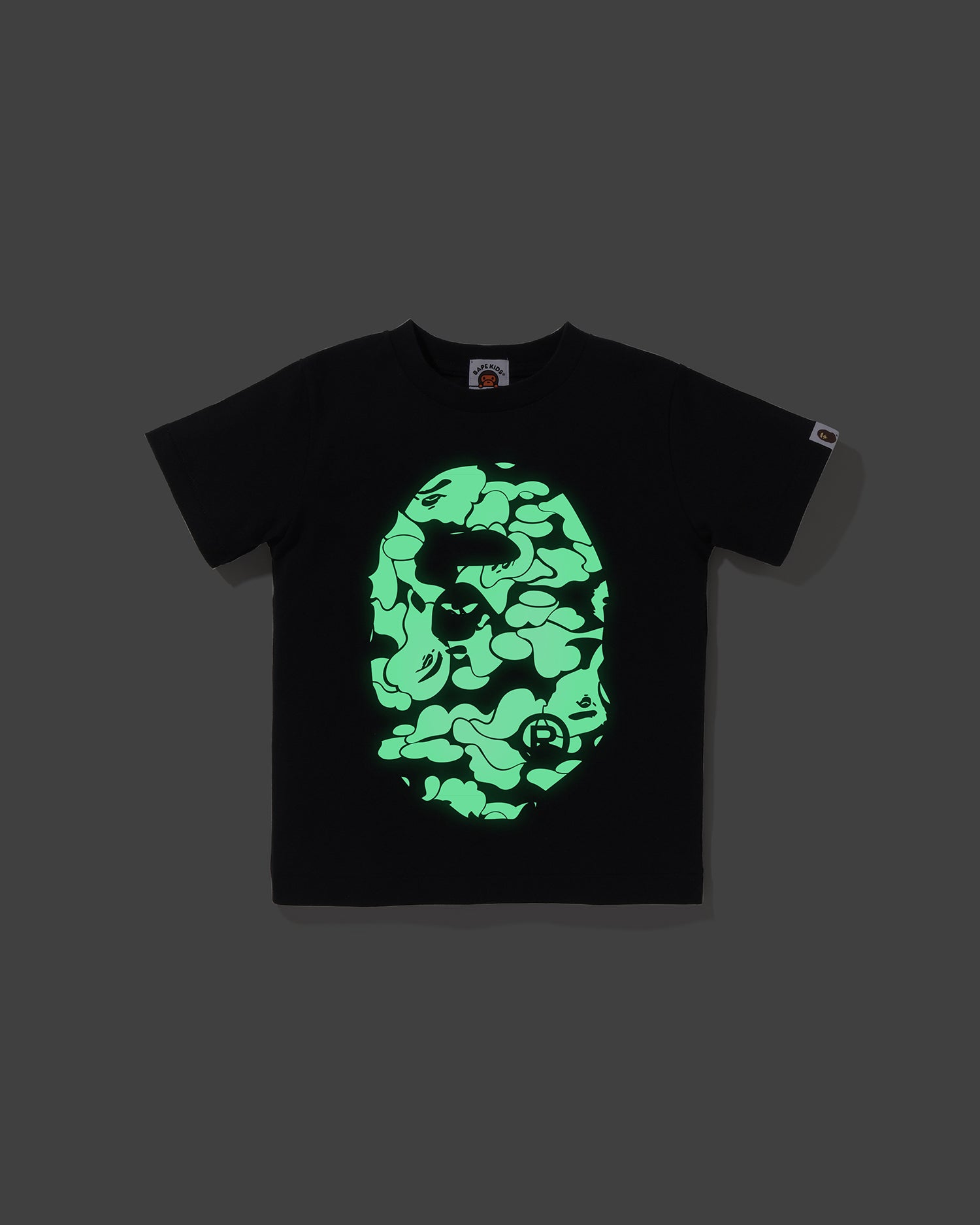 A BATHING APE® Kids Glow in the Dark Camo Big Ape Head Tee | Bape